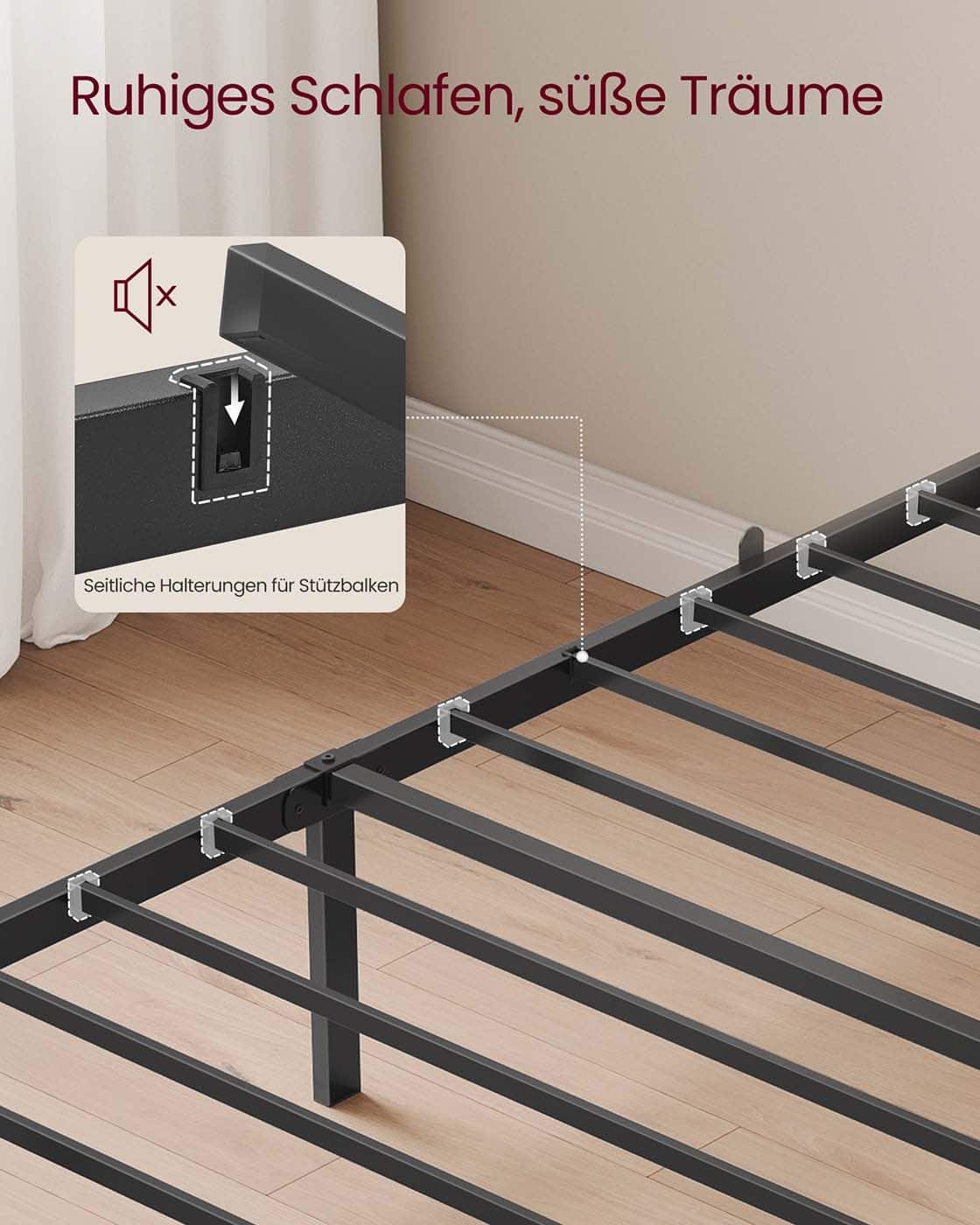 Einzelbettrahmen 90 x 200 cm mit taubengrauer Stahlgrundplatte
