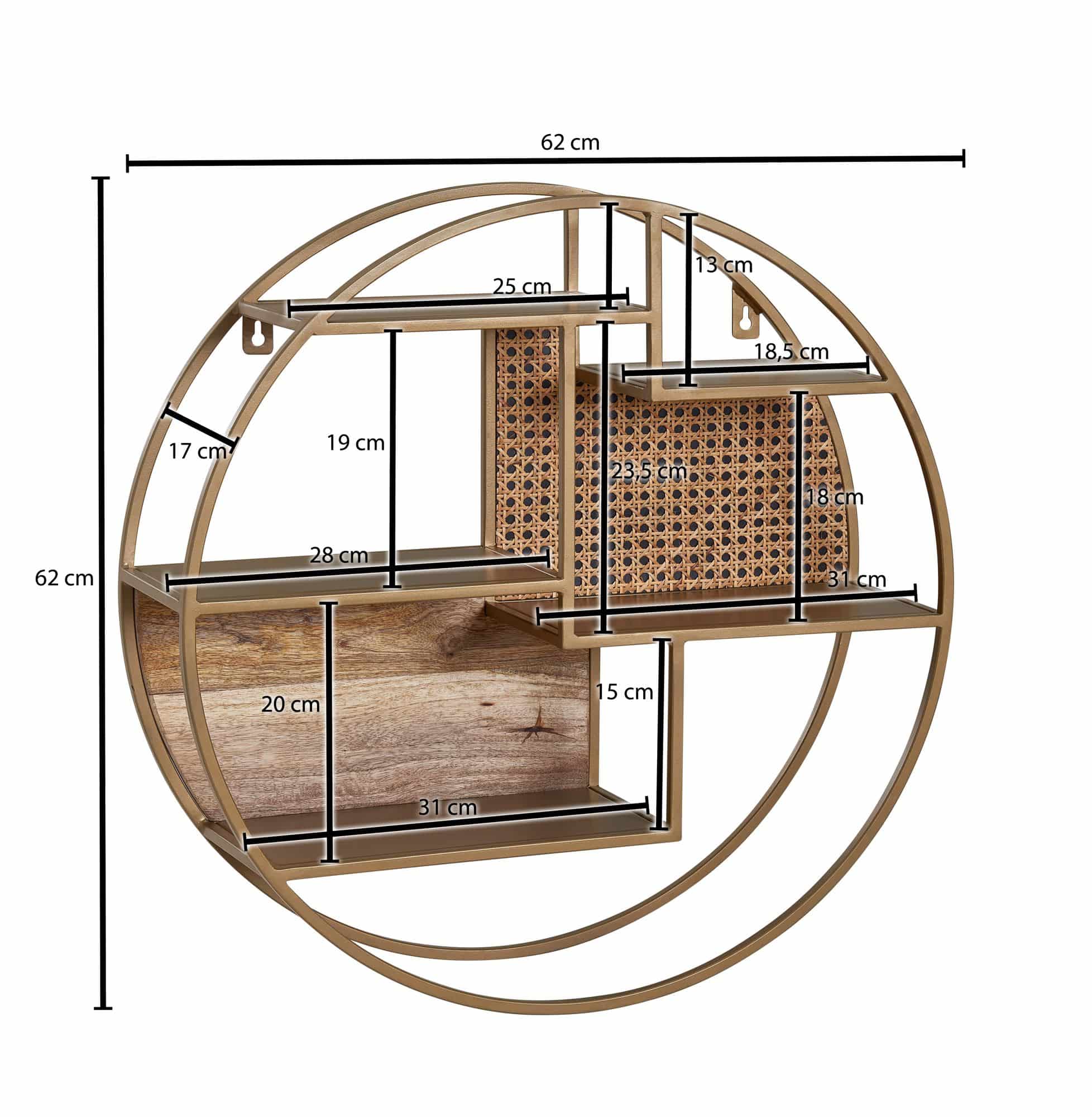Wandregal Rattan 62x62x17 cm Hängeregal Massivholz / Metall Industrial Wandregal Rattan 62x62x17 cm Hängeregal Massivholz / Metall Industrial