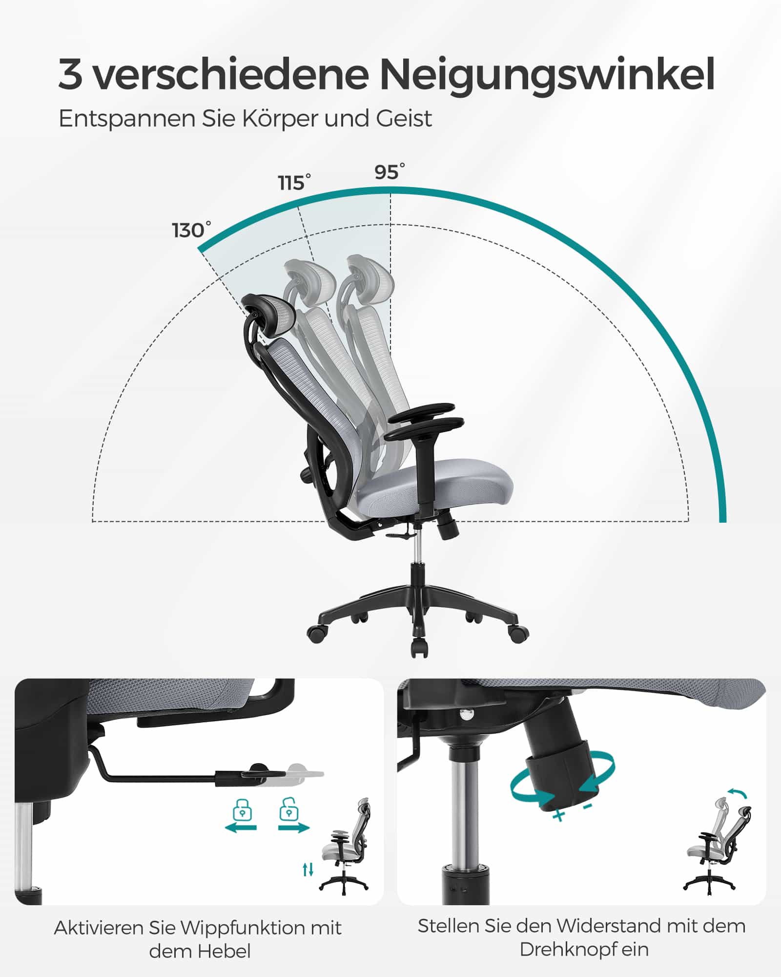 Bürostuhl 150 kg belastbar höhenverstellbar taubengrau-OBN063G01 Bürostuhl 150 kg belastbar höhenverstellbar taubengrau-OBN063G01