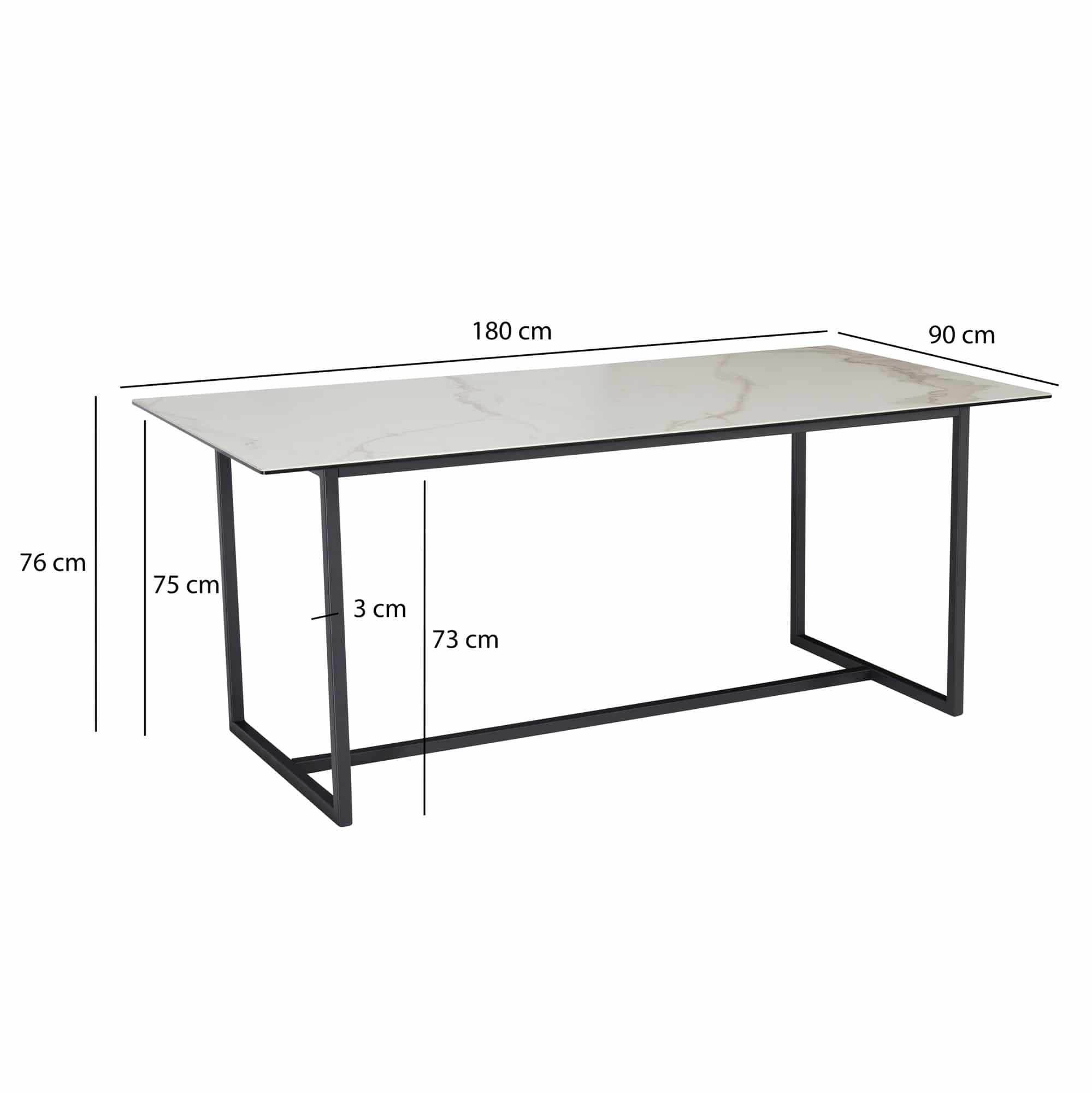 Esszimmertisch 180x90x76 cm Keramik Glas Esstisch Weiß Marmor-Optik Esszimmertisch 180x90x76 cm Keramik Glas Esstisch Weiß Marmor-Optik