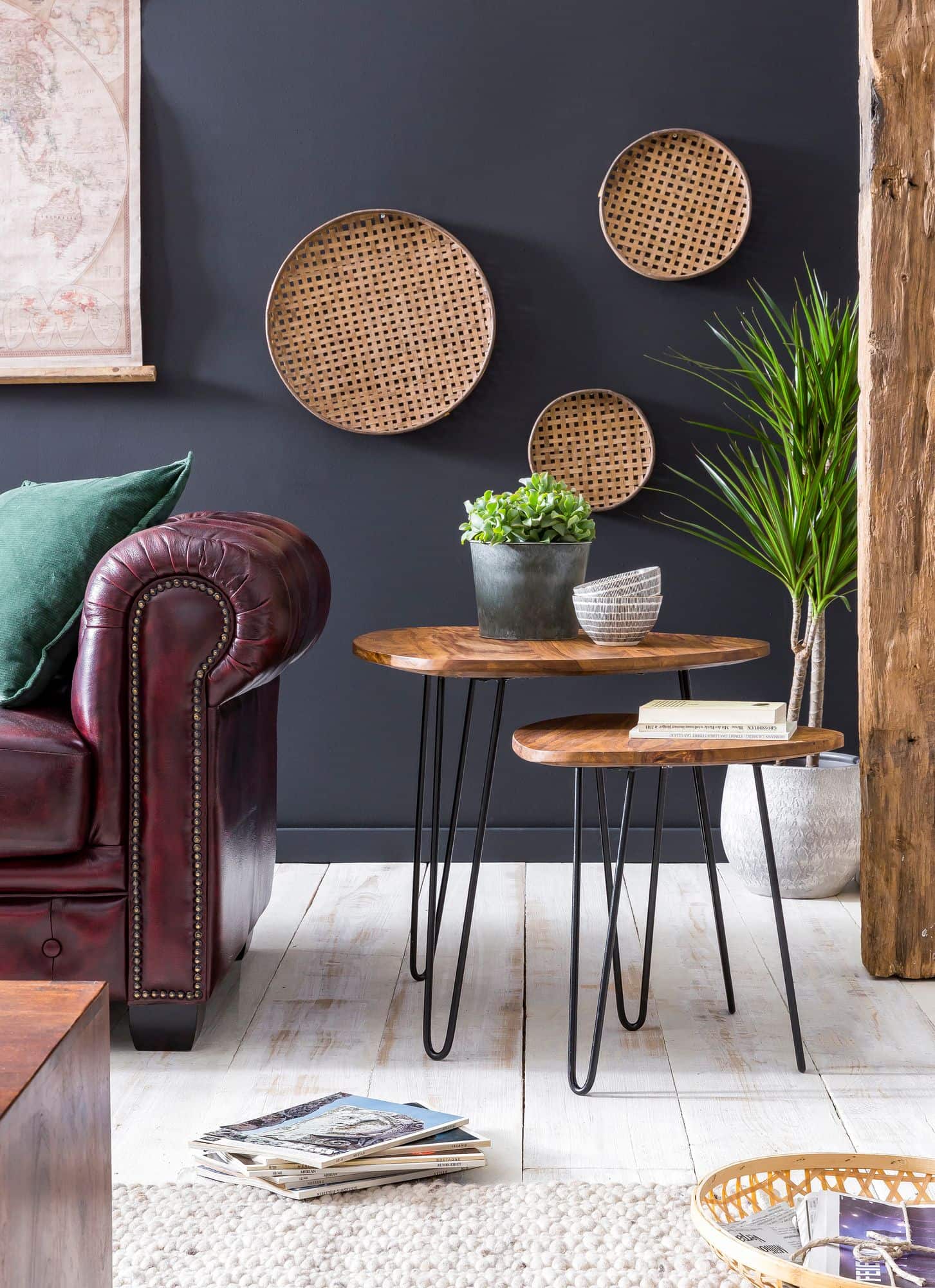 Design Satztisch WL5.659 Sheesham Metall Beistelltisch 2er Set Klein Design Satztisch WL5.659 Sheesham Metall Beistelltisch 2er Set Klein