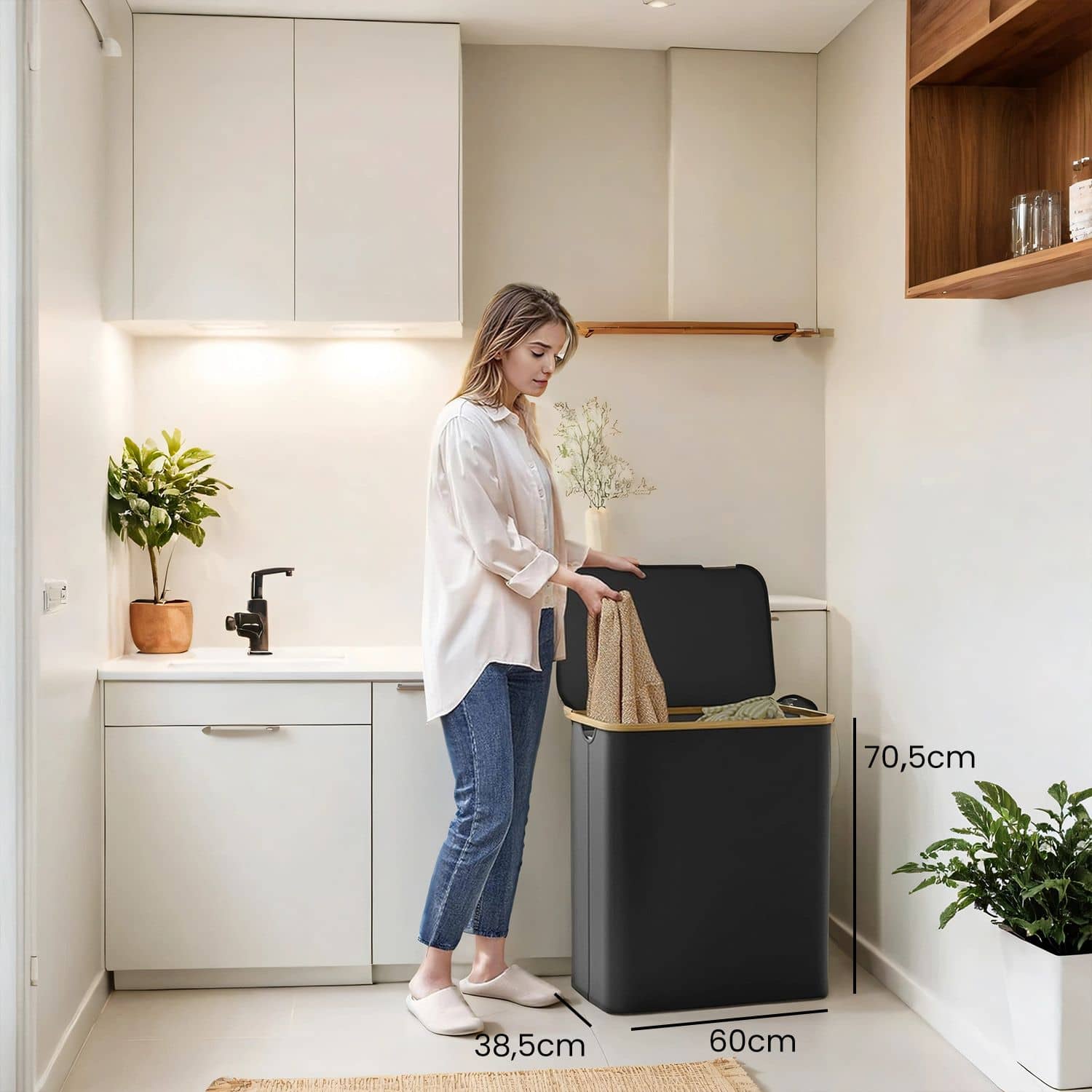 Wäschekorb 3 Fächer, Wäschesammler mit Deckel, 150 L Wäschekorb 3 Fächer, Wäschesammler mit Deckel, 150 L