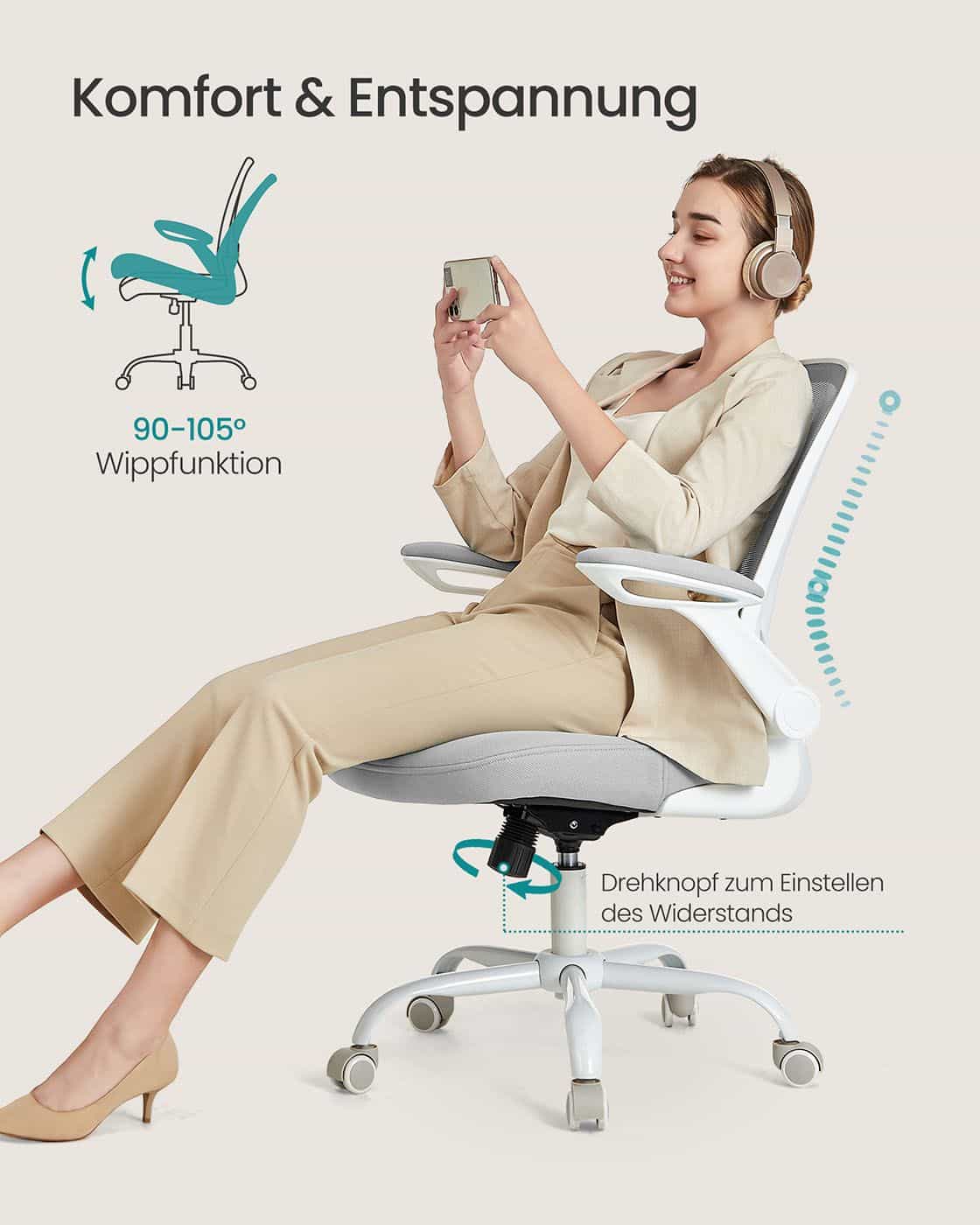 Bürostuhl ergonomisch mit Mesh und 53 cm großer Sitzfläche hellgrau Bürostuhl ergonomisch mit Mesh und 53 cm großer Sitzfläche hellgrau