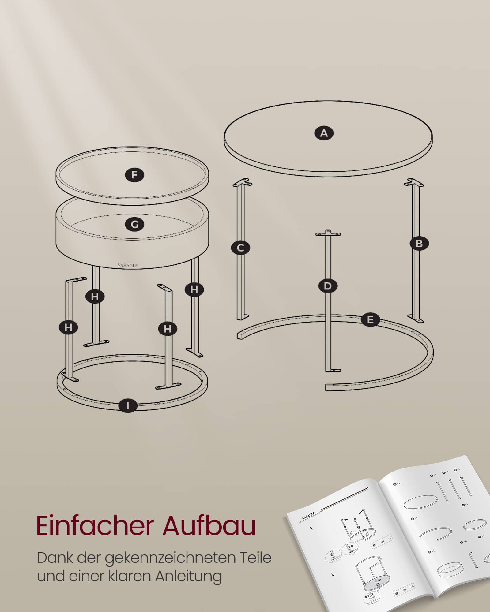 Couchtisch rund 2er Set vintagebraun-tintenschwarz Couchtisch rund 2er Set vintagebraun-tintenschwarz