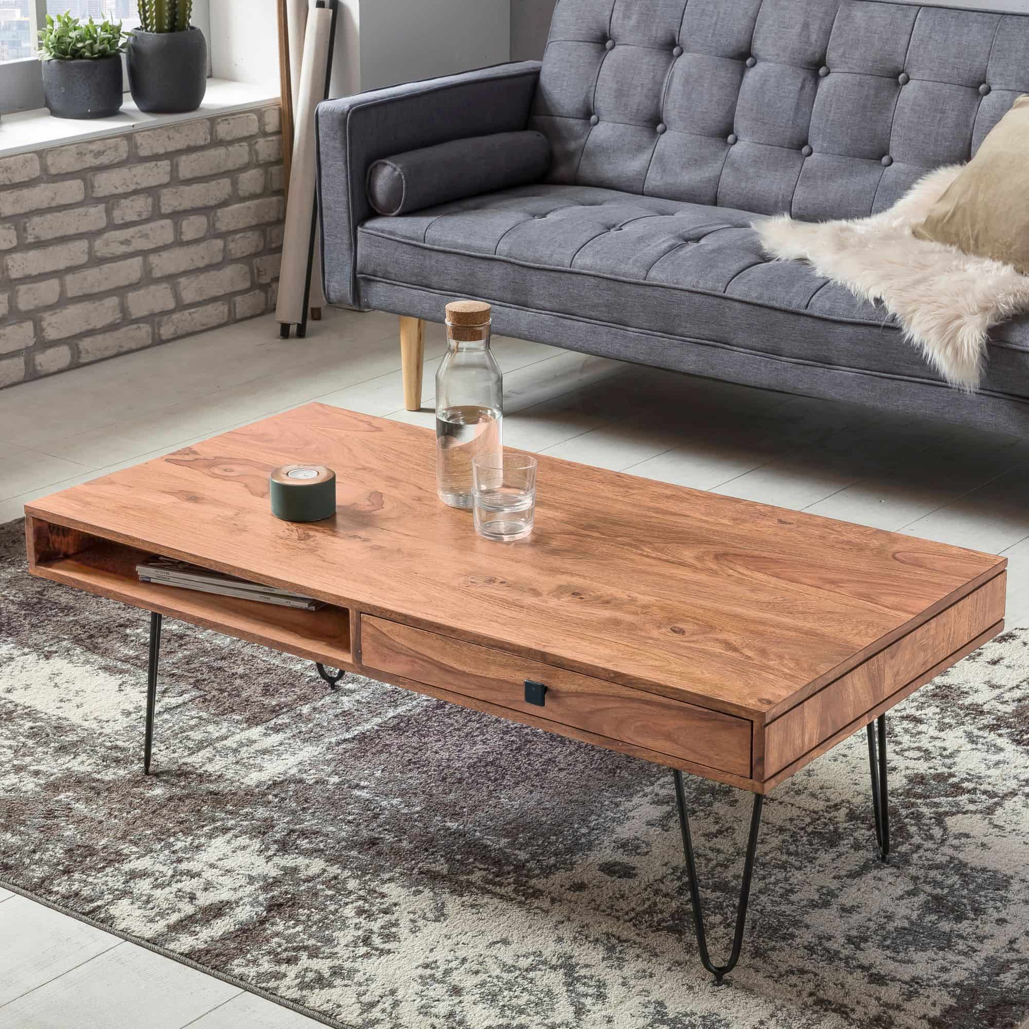 38516-WOHNLING-Couchtisch-BAGLI-Massiv-Holz-Akazie6JGSwXvlYyZ4B Couchtisch BAGLI Massiv-Holz Akazie 110 cm breit Wohnzimmer-Tisch Design Metallbeine Landhaus-Stil Beistelltisch