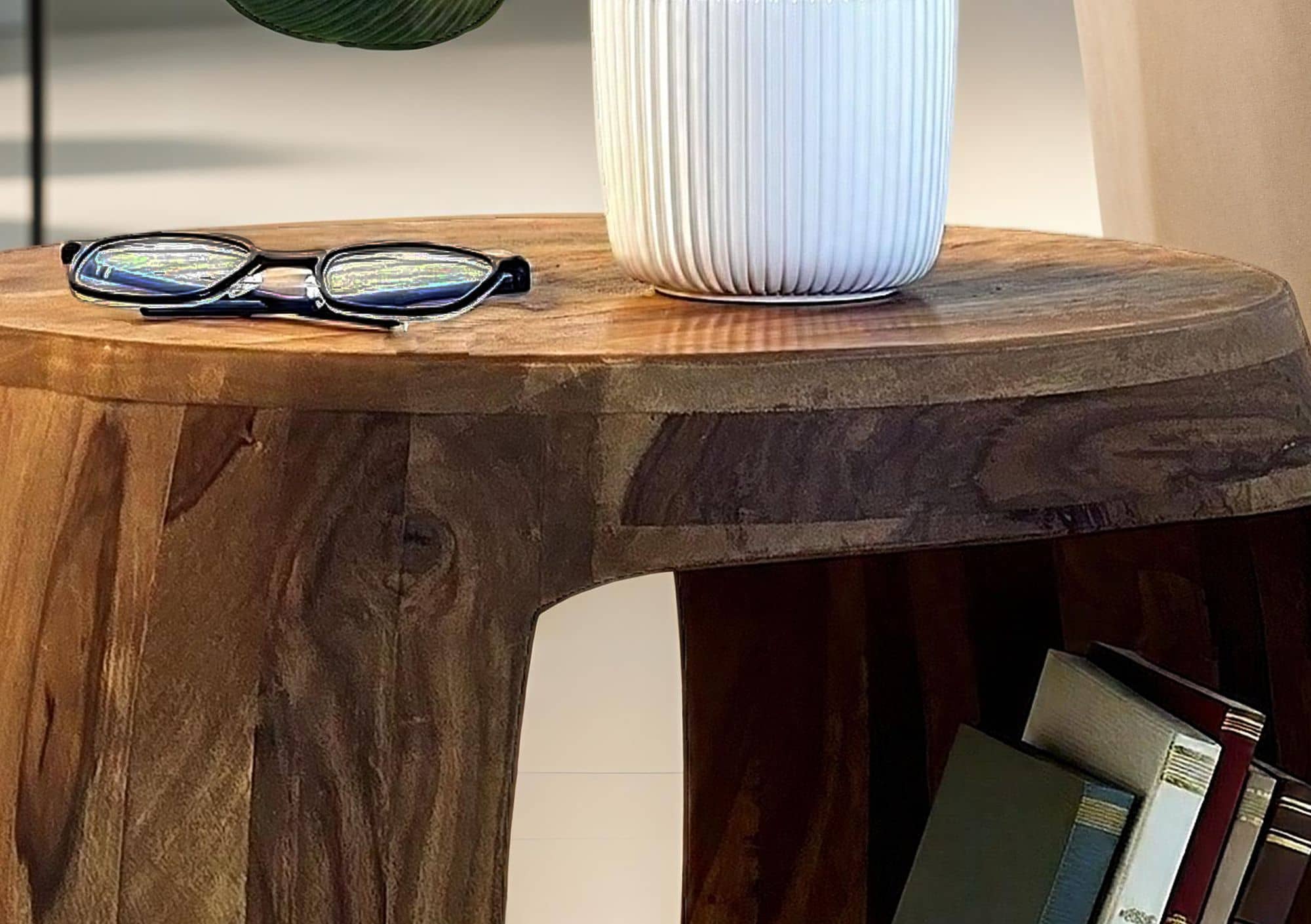 Beistelltisch Ø 50cm Sheesham Massivholz rund mit Ablagefach – Couchtisch Echtholz handgefertigt