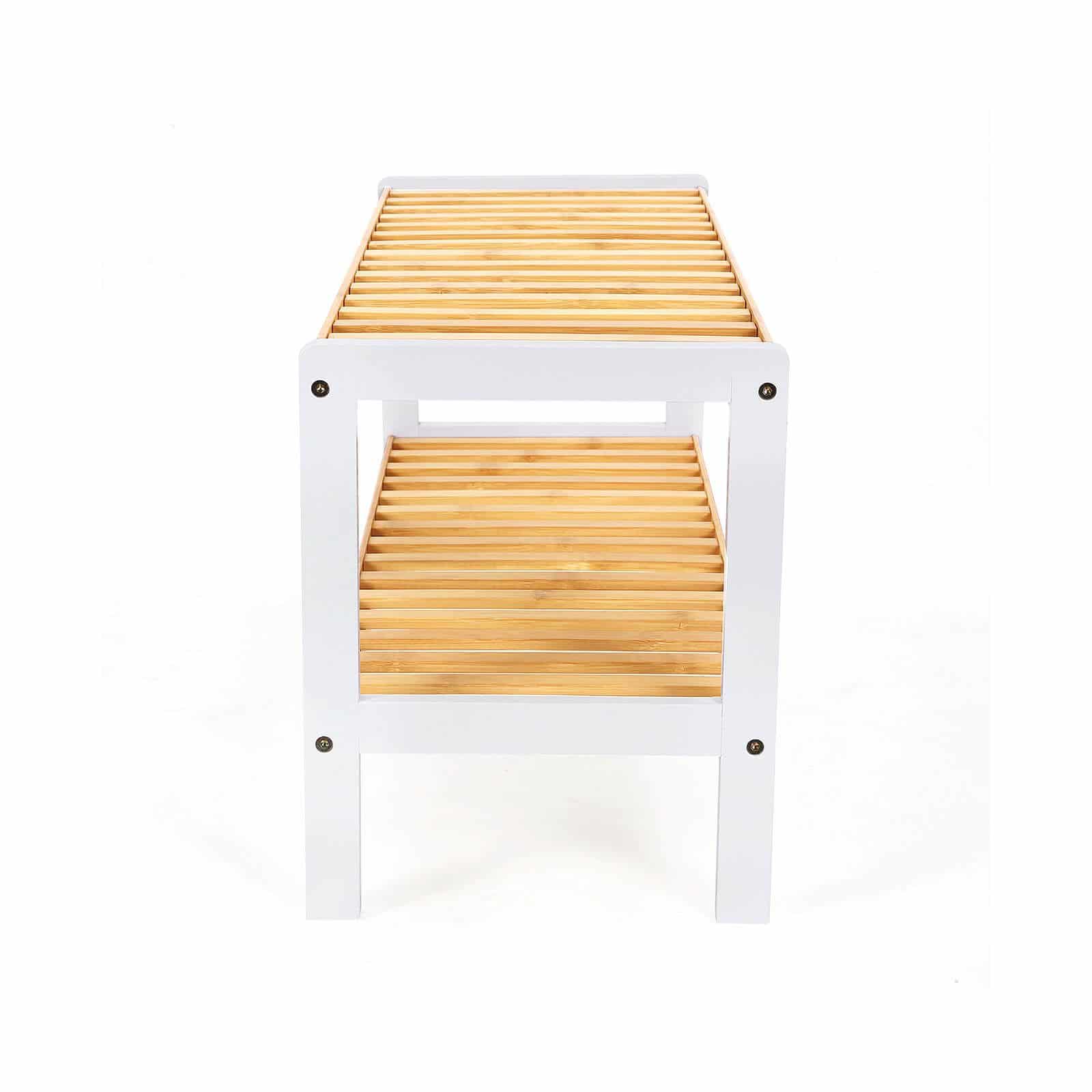 Schuhregal aus Bambus mit 2 Ebenen weiß-naturfarben