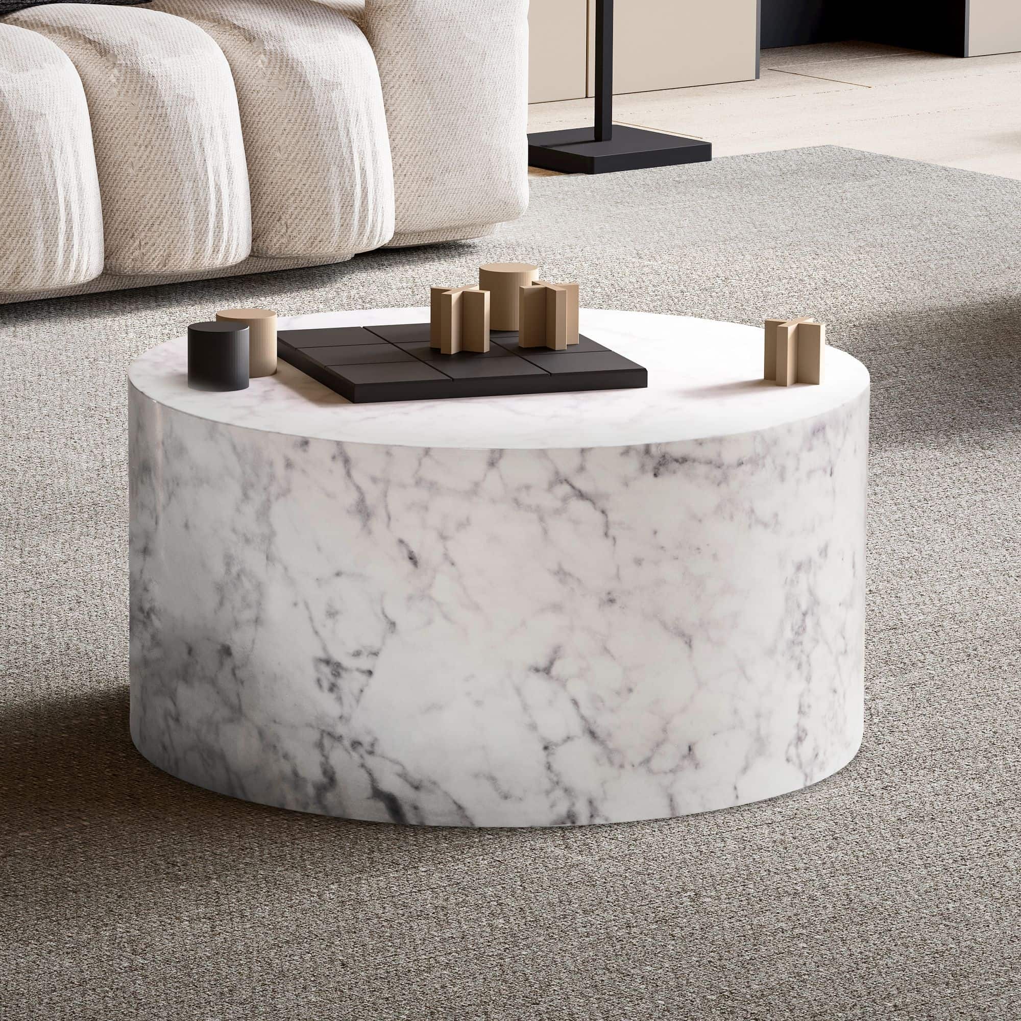 Couchtisch MONOBLOC 60x60x30 cm Weiß Hochglanz mit Marmor Optik Couchtisch MONOBLOC 60x60x30 cm Weiß Hochglanz mit Marmor Optik