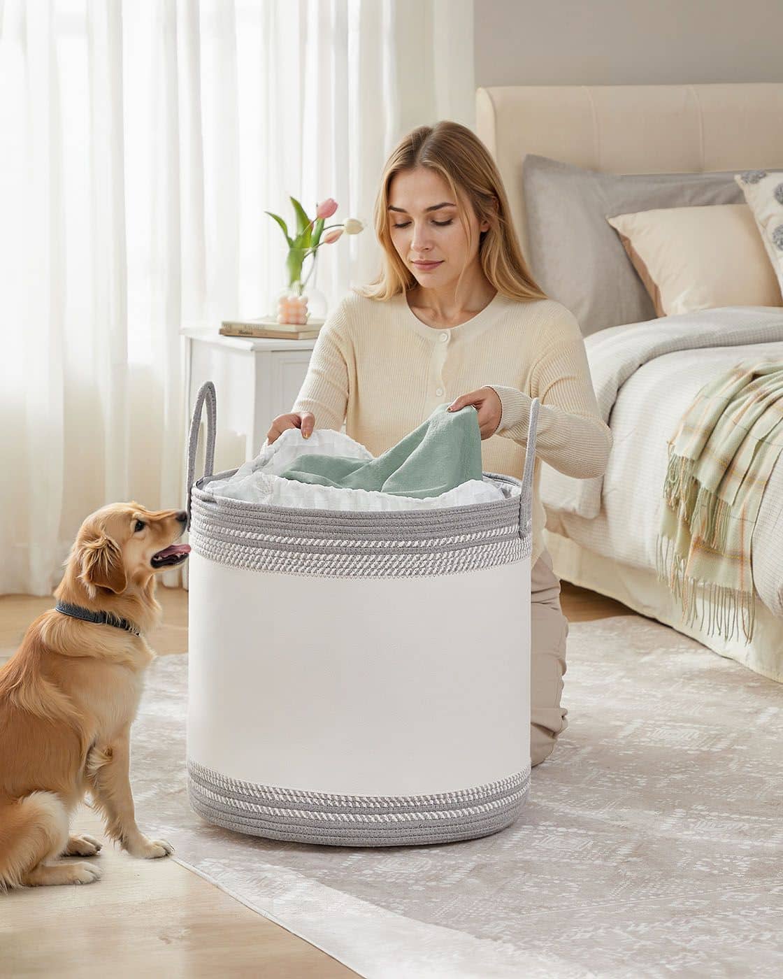 Wäschekorb 90 L mit Deckel & Griff – Taubengrau Wäschekorb 90 L mit Deckel & Griff – Taubengrau