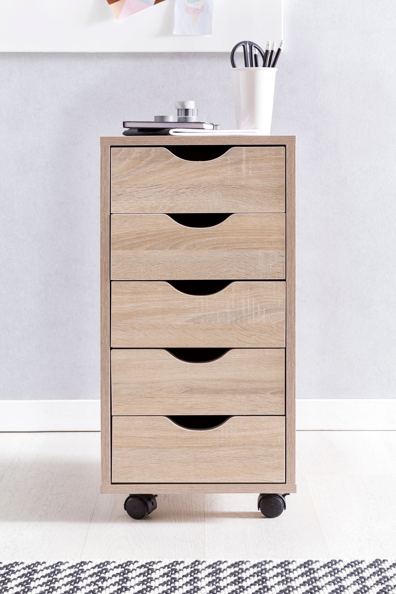 44714-WOHNLING-Rollcontainer-MINA-33-x-68-x-38-cm_3 Rollcontainer 33 x 64 x 38 cm MDF-Holz 5 Schubladen sonoma