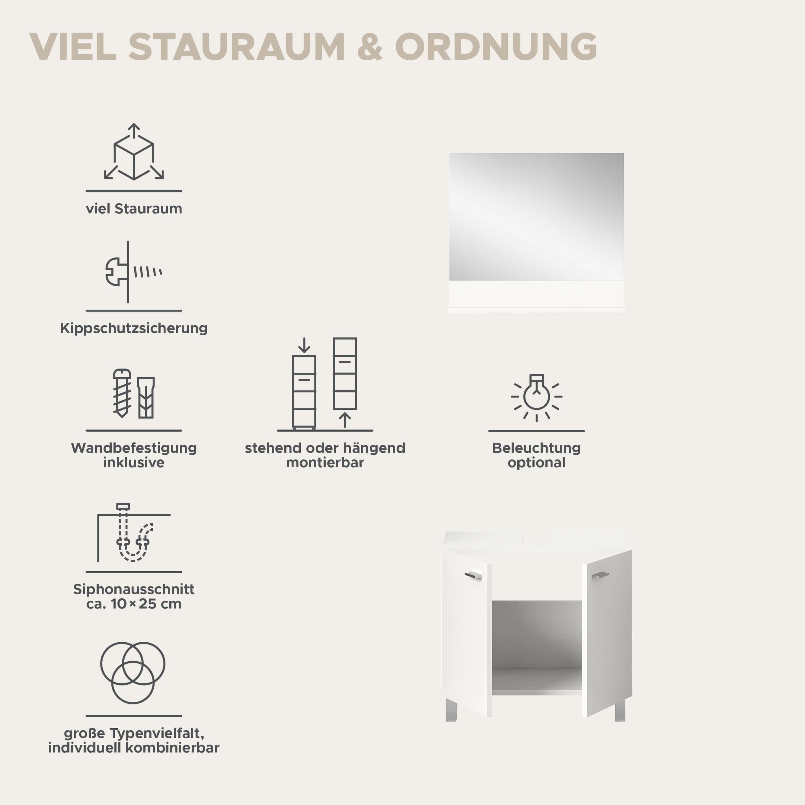 Boston Waschbeckenunterschrank + Spiegel Boston Waschbeckenunterschrank + Spiegel