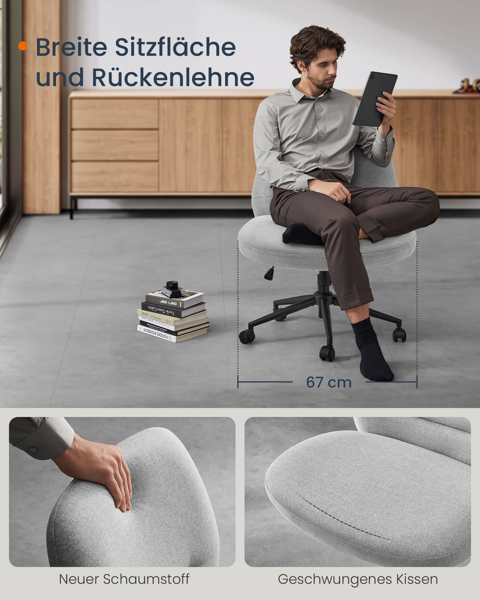 Bürostuhl mit breiter Sitzfläche und Fußkreuz taubengrau Bürostuhl mit breiter Sitzfläche und Fußkreuz taubengrau