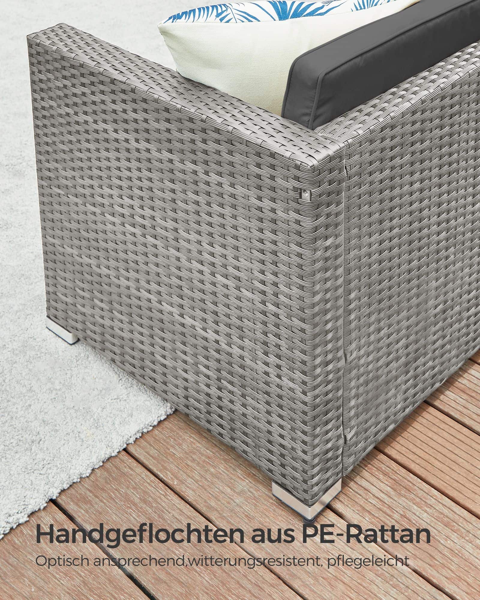 Balkonmöbel aus PE-Polyrattan mit Kissen und Glastisch-B34GGF005G05 Balkonmöbel aus PE-Polyrattan mit Kissen und Glastisch-B34GGF005G05