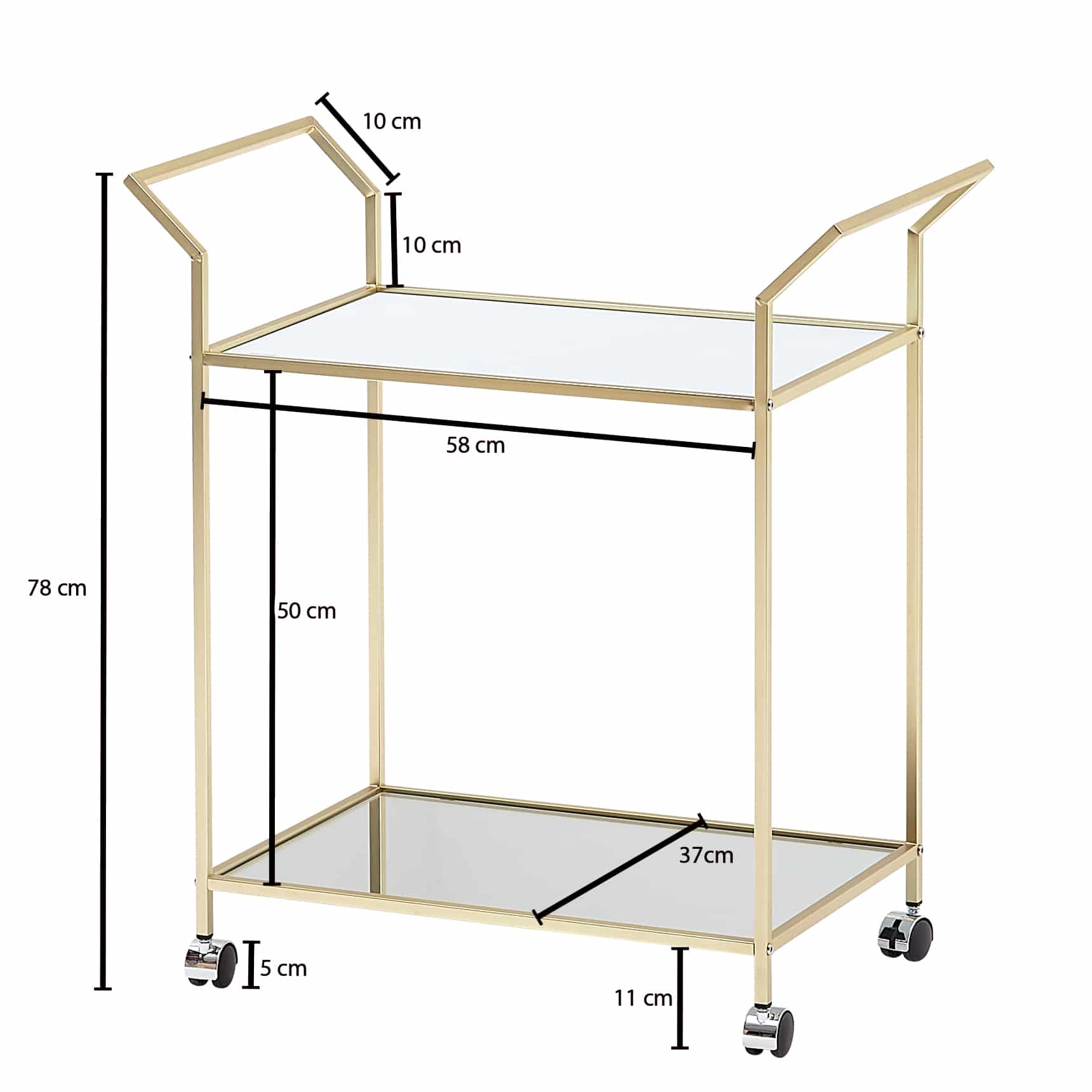 64458-Wohnling-Servierwagen-gold-71x37x78-5-cm-WL6-505-WL6-505_1 Design Servierwagen Gold 73x78x37 cm Küchenwagen Glas / Metall