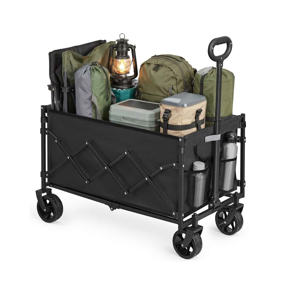 Kleiner Handwagen faltbar mit 4 verstärkten Rollen und Griff Tintenschwarz Kleiner Handwagen faltbar mit 4 verstärkten Rollen und Griff Tintenschwarz