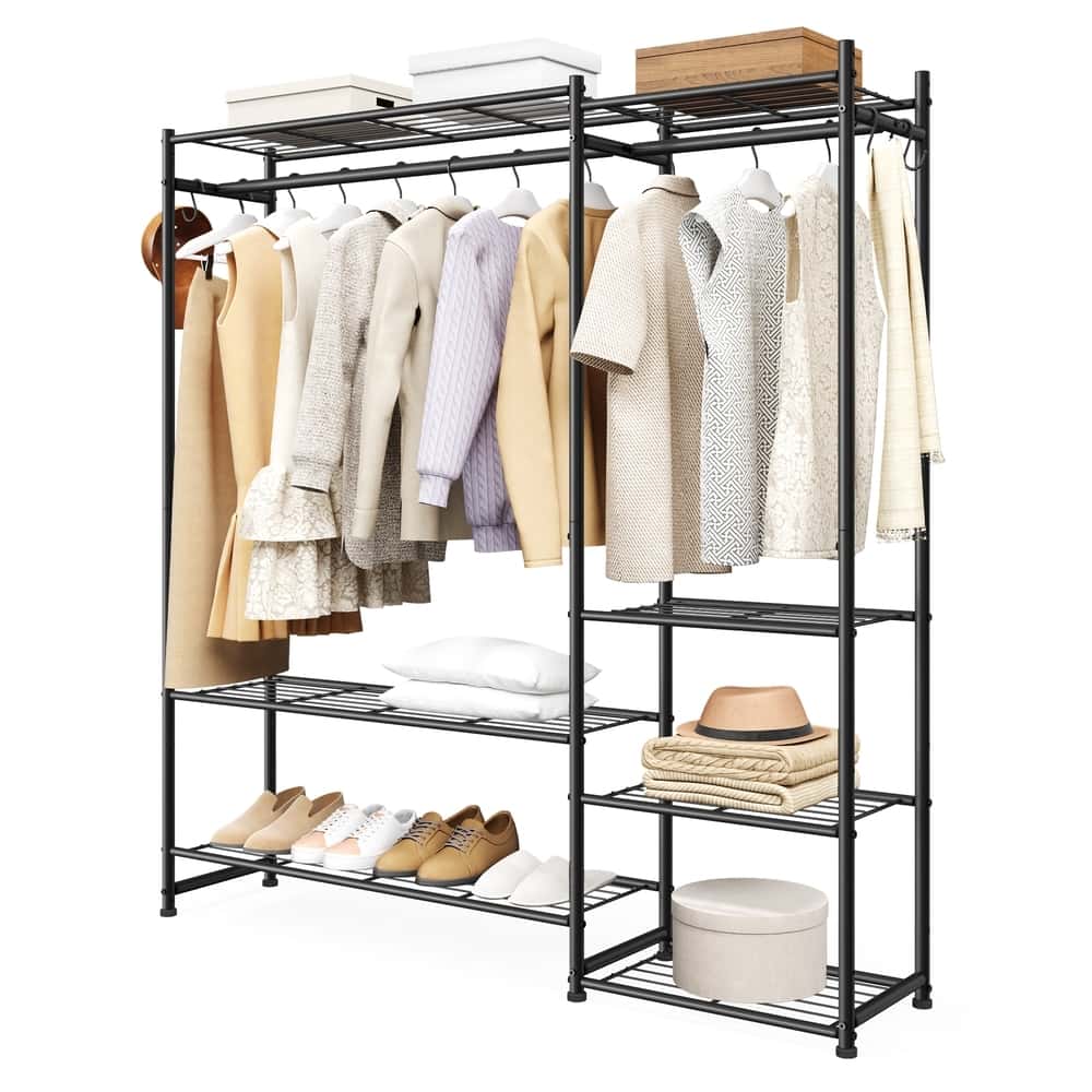 Garderobenständer mit Metallrahmen, offener Kleiderschrank, 7 Ablagen