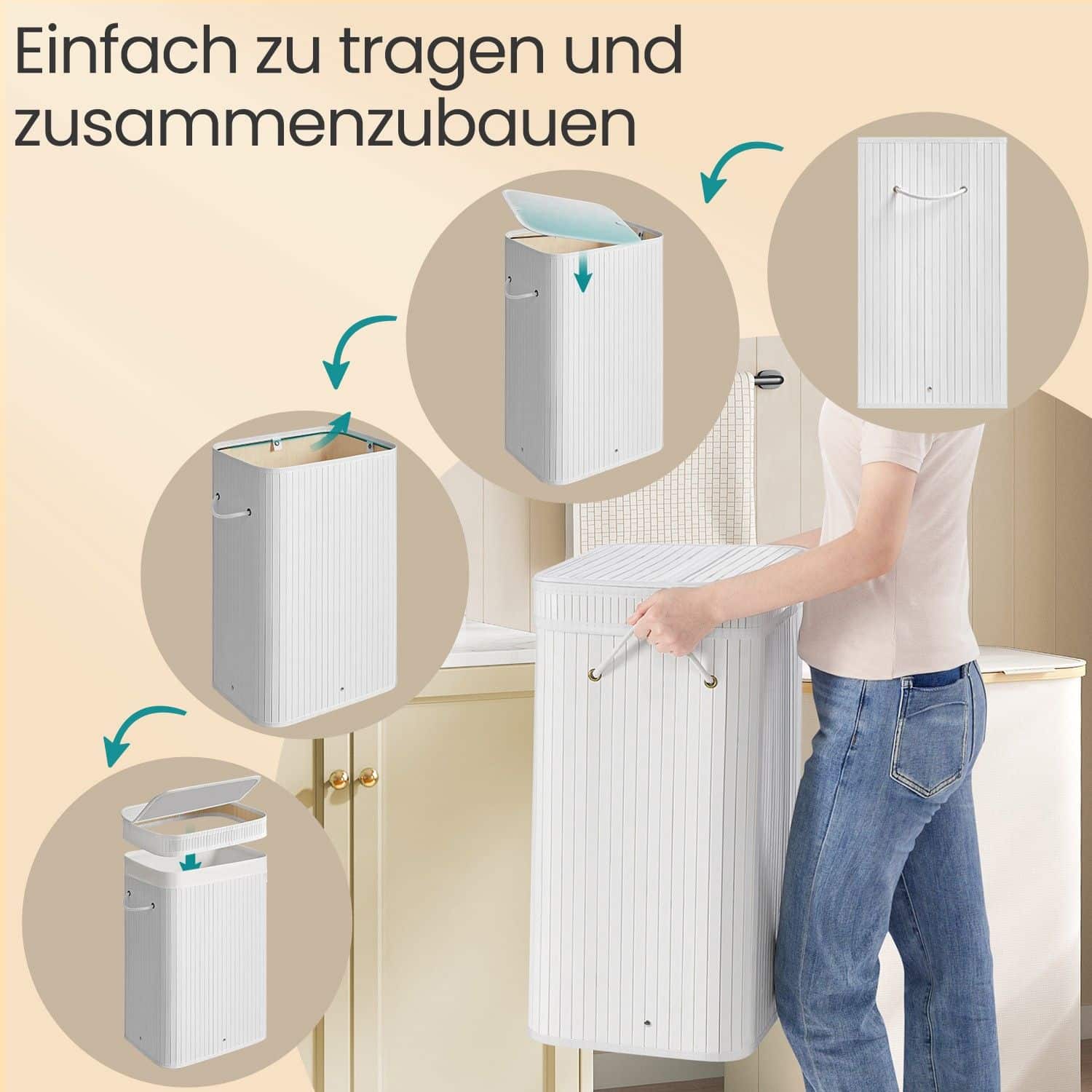 Wäschekorb mit Deckel, Wäschesammler Bambus, Wäschesack mit Griffen herausnehmbar und maschinenwaschbar Wäschekorb mit Deckel, Wäschesammler Bambus, Wäschesack mit Griffen herausnehmbar und maschinenwaschbar