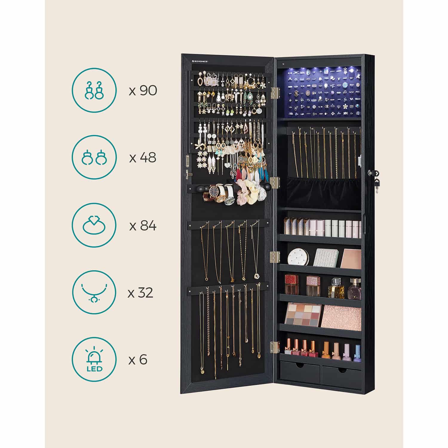Schmuckschrank mit Spiegel hängend Schmuckschrank mit Spiegel hängend