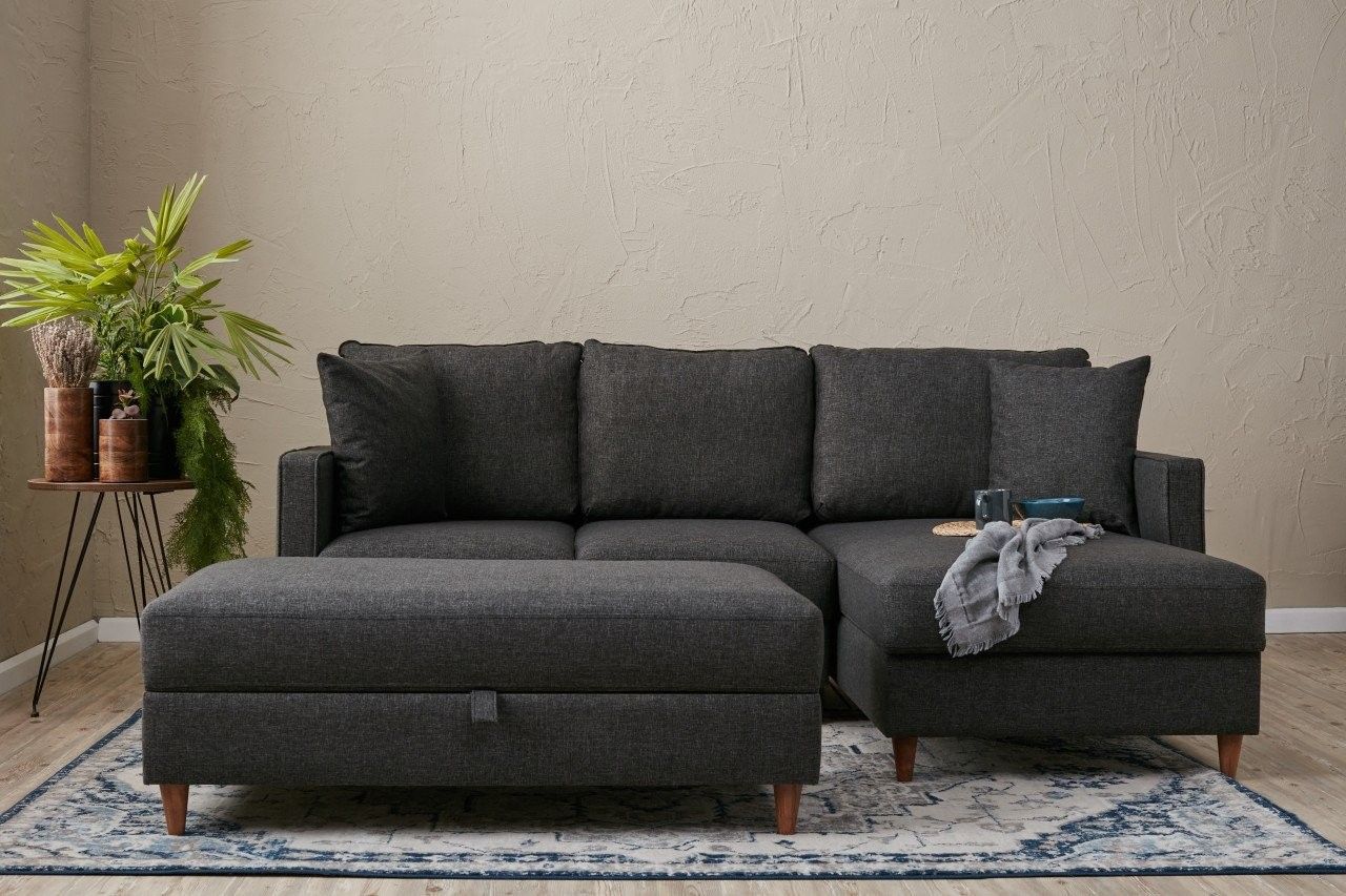 Ecksofa Eva – Skandinavischer Stil inkl. Hocker