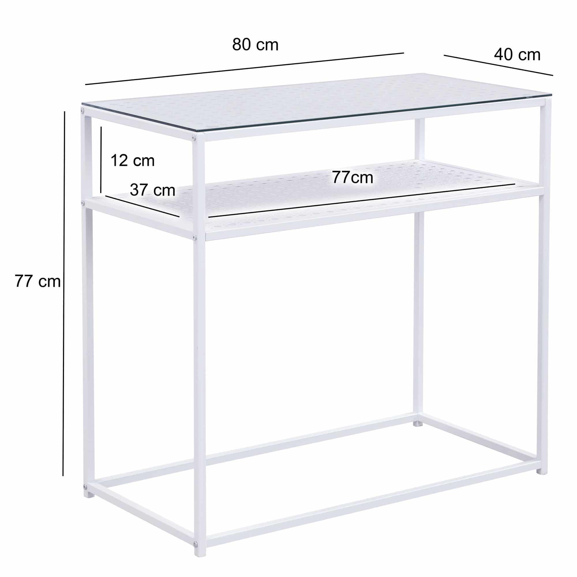 Konsolentisch Glas Metall 80x40x77 cm Flurtisch Weiß Schmal