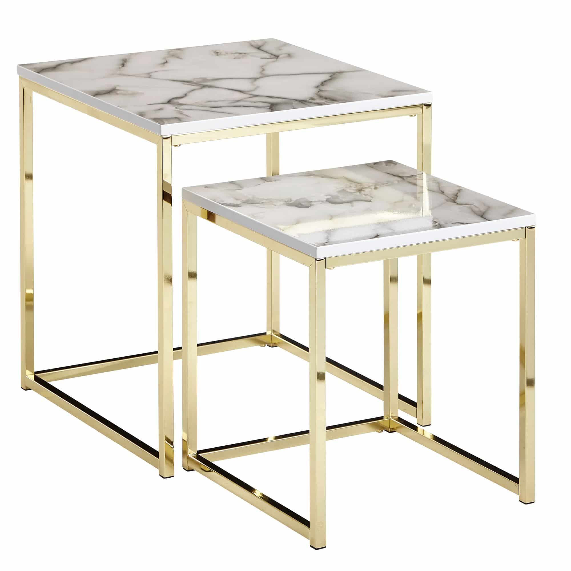 57302-Wohnling-Couchtisch-2er-Set-Marmoroptik-mit-Messing-Gestell-WL6-249-WL6-249_6 Design Beistelltisch 2er Set Weiß Marmor Optik Eckig