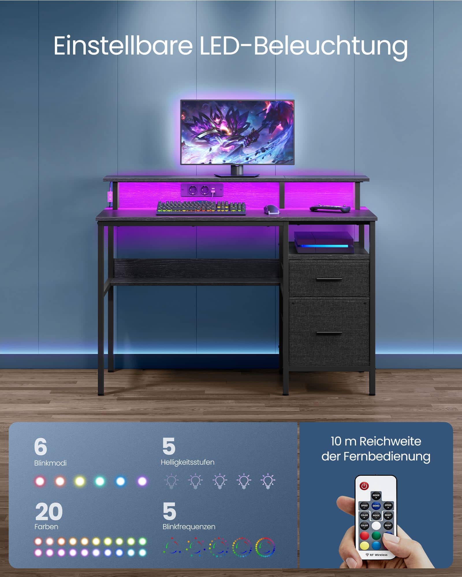 Schreibtisch mit Schubladen und Steckdosen ebenholzschwarz Schreibtisch mit Schubladen und Steckdosen ebenholzschwarz