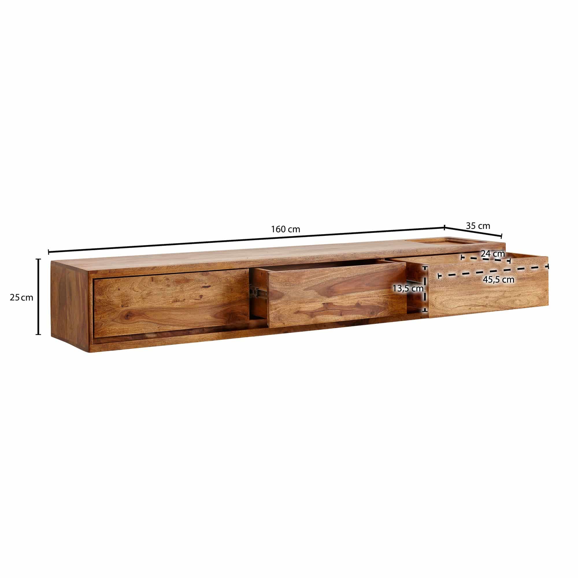 Lowboard Hängend Sheesham Massivholz 160x25x35 cm TV-Schrank Braun Lowboard Hängend Sheesham Massivholz 160x25x35 cm TV-Schrank Braun