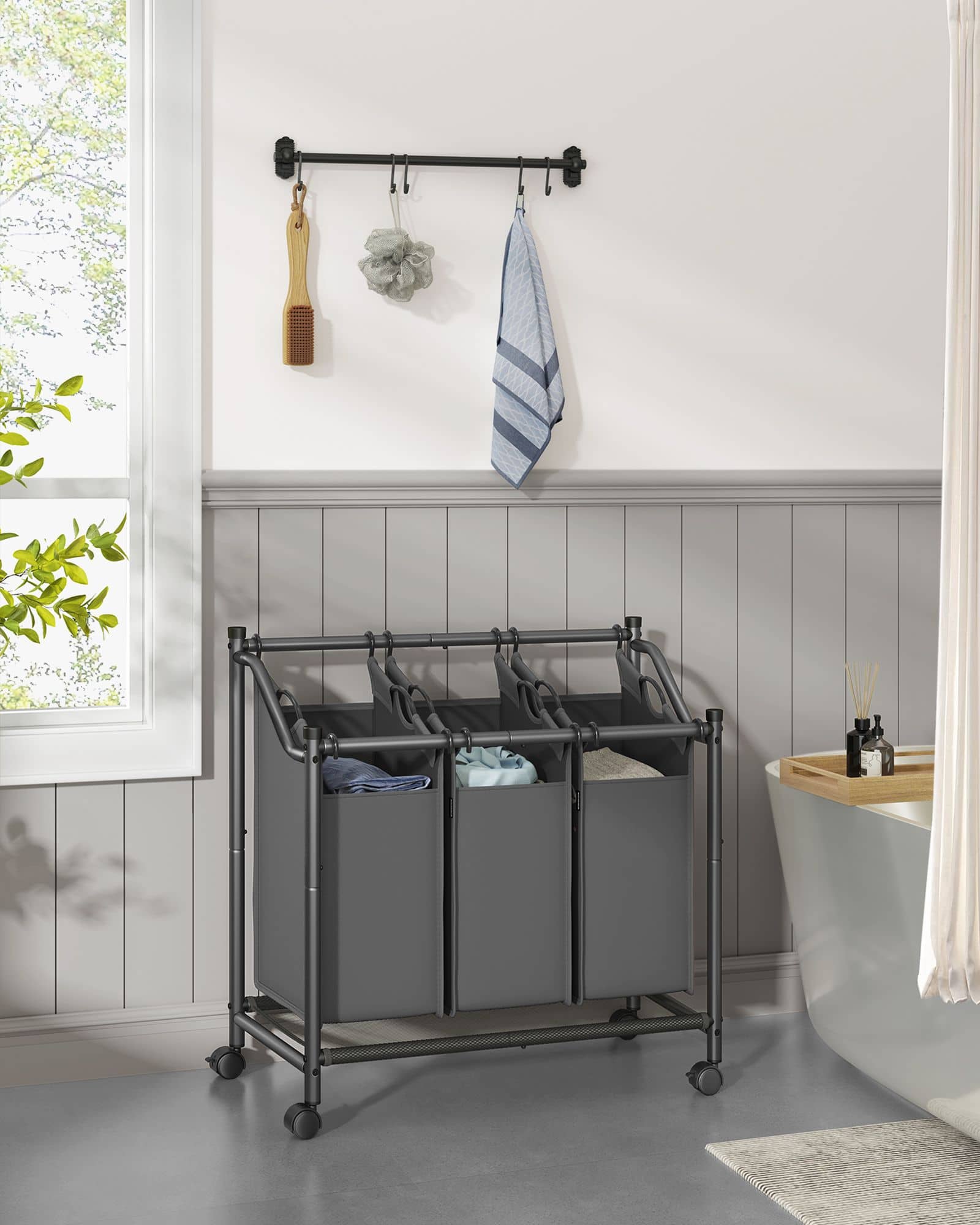 Wäschekorb mit Rollen 3 x 45 L schiefergrau Wäschekorb mit Rollen 3 x 45 L schiefergrau