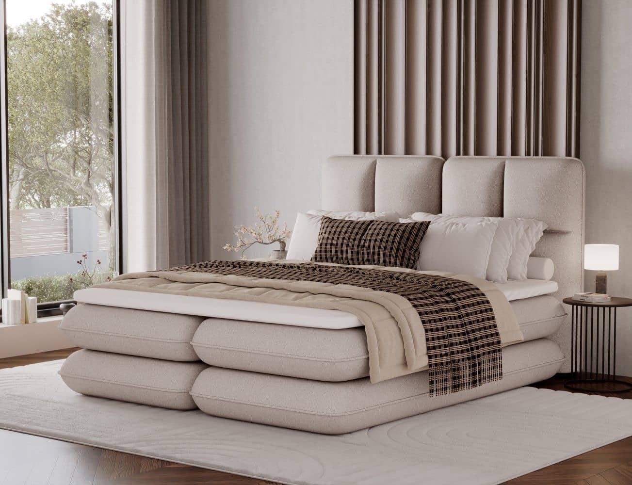 Boxspringbett Tonila von Eltap – Paolli Mikrofaser Beige |Topper