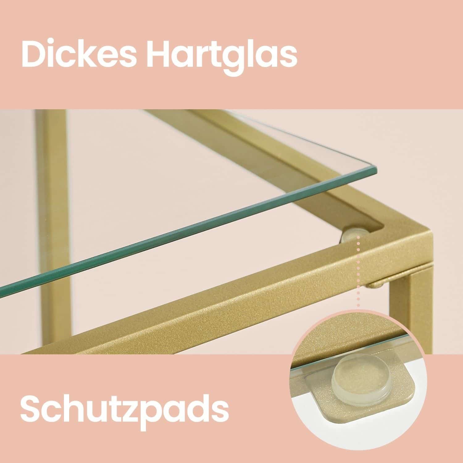 Beistelltisch aus Hartglas, Konsolentisch, Sofatisch