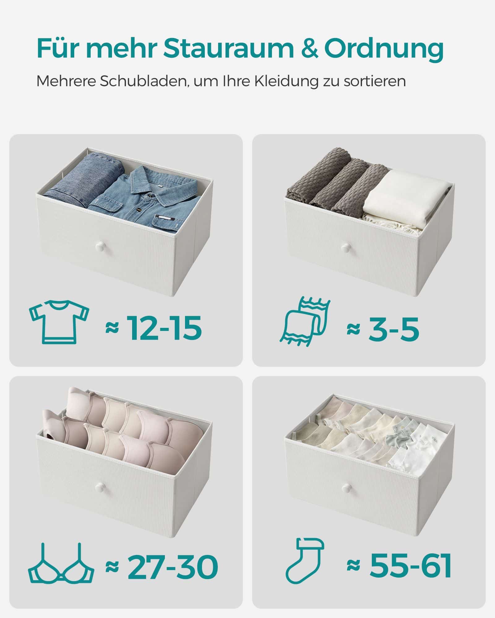 Kommode mit 4 Stoff-Schubladen und Metallrahmen weiß-eichenfarben Kommode mit 4 Stoff-Schubladen und Metallrahmen weiß-eichenfarben