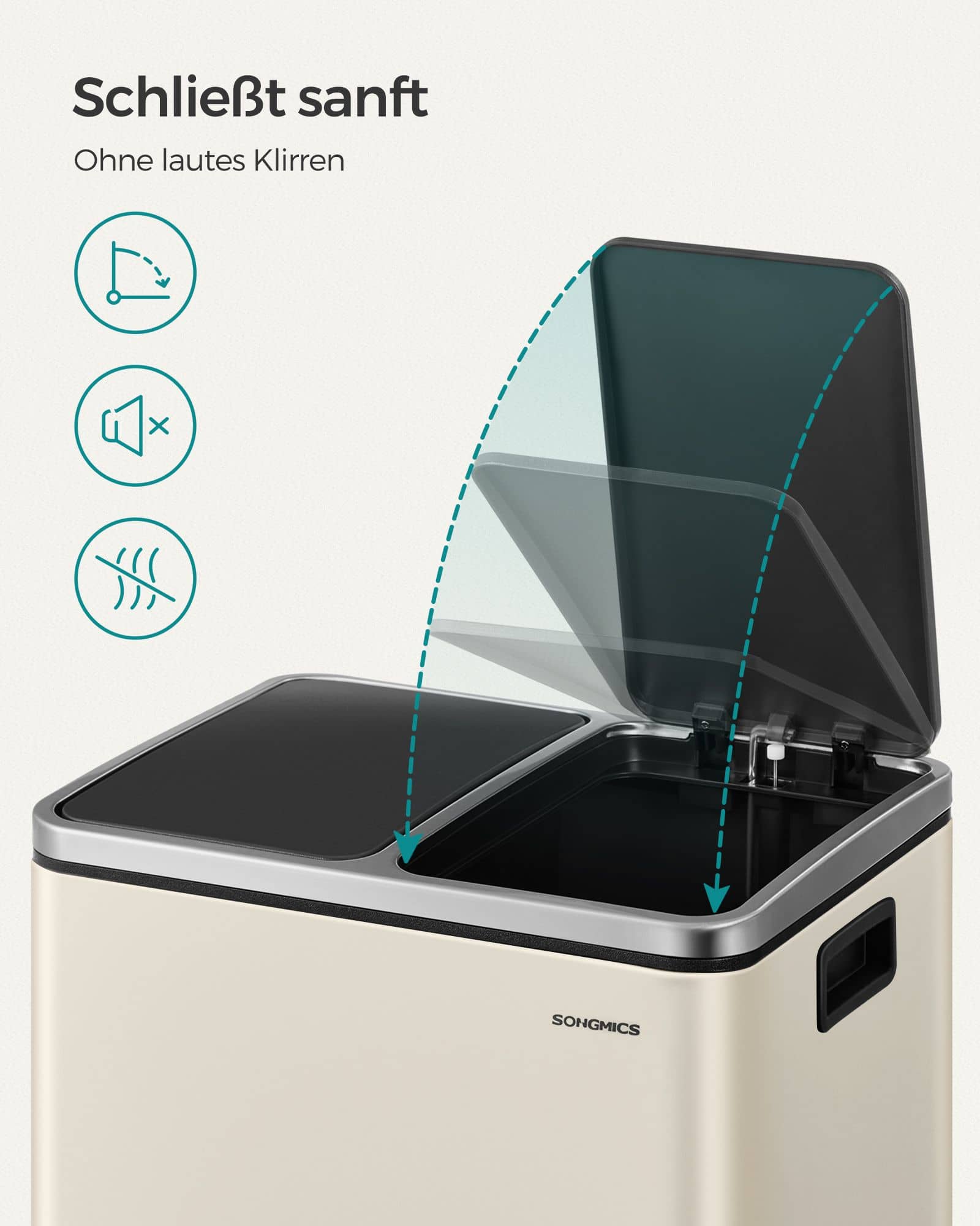 Mülltrennsystem 3 Fächer 3 x 18 L mit Deckel sandbeige-tintenschwarz-LTB30A02 Mülltrennsystem 3 Fächer 3 x 18 L mit Deckel sandbeige-tintenschwarz-LTB30A02