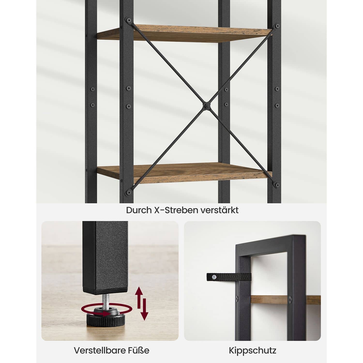 Regal 6 Ebenen 30 x 40 x 187,5 cm vintagebraun-schwarz