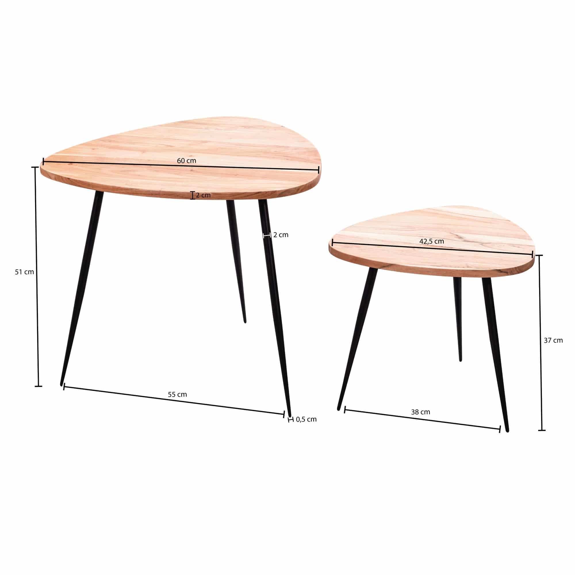 52032-WOHNLING-2er-Set-Satztisch-Akazie-Massivholz-Metall-Couchtisch-Klein-Design-Beistelltisch-Set-Zwei-Holz-Tische-Wohnzimmertisch-Tisch-Metallgestell-massivholz-tisch-rund-e-coo 2er Set Satztisch Akazie Massivholz / Metall Couchtisch Klein