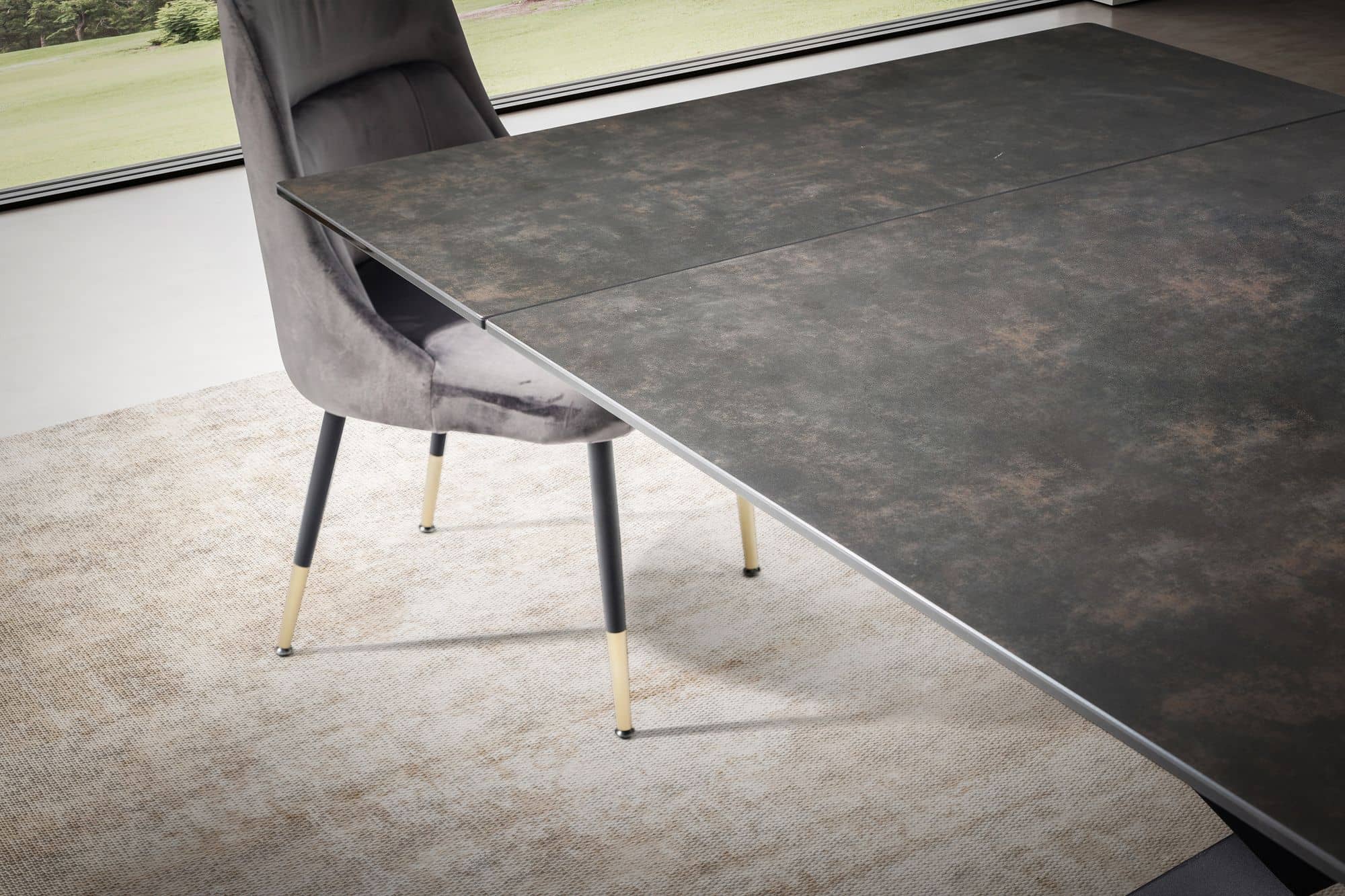 Esszimmertisch 180 - 260 cm Ausziehbar Keramik Glas Schwarz Esszimmertisch 180 - 260 cm Ausziehbar Keramik Glas Schwarz