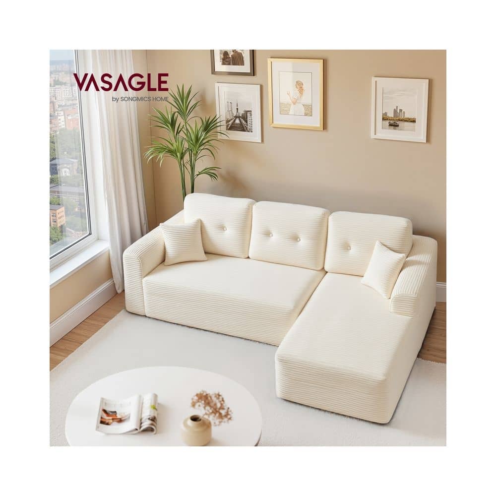 Modulares Sofa 244 cm breit mit großer Chaiselongue rechts cremeweiß Modulares Sofa 244 cm breit mit großer Chaiselongue rechts cremeweiß