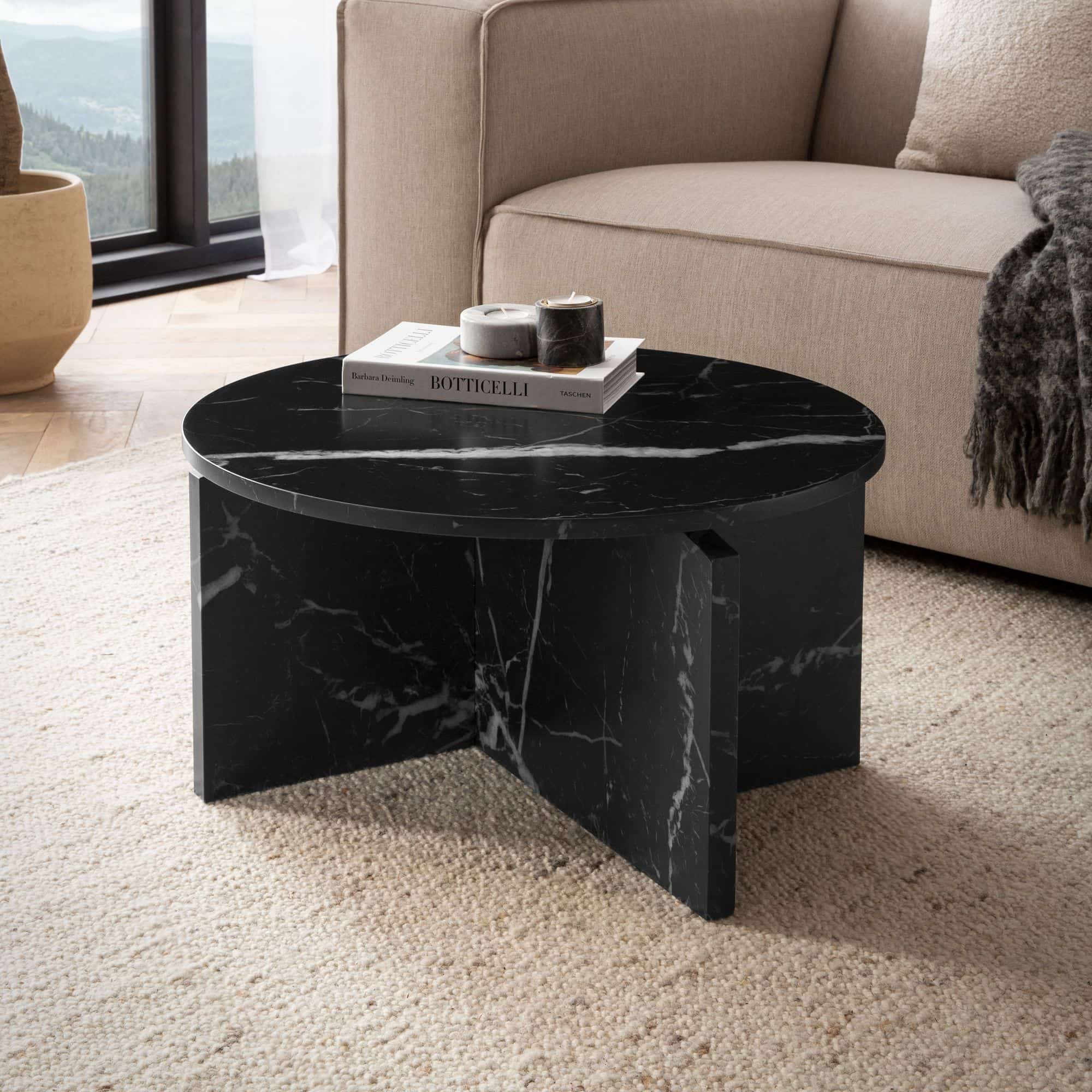 Couchtisch 60x60x33 cm Schwarz Sofatisch in Marmor-Optik Modern