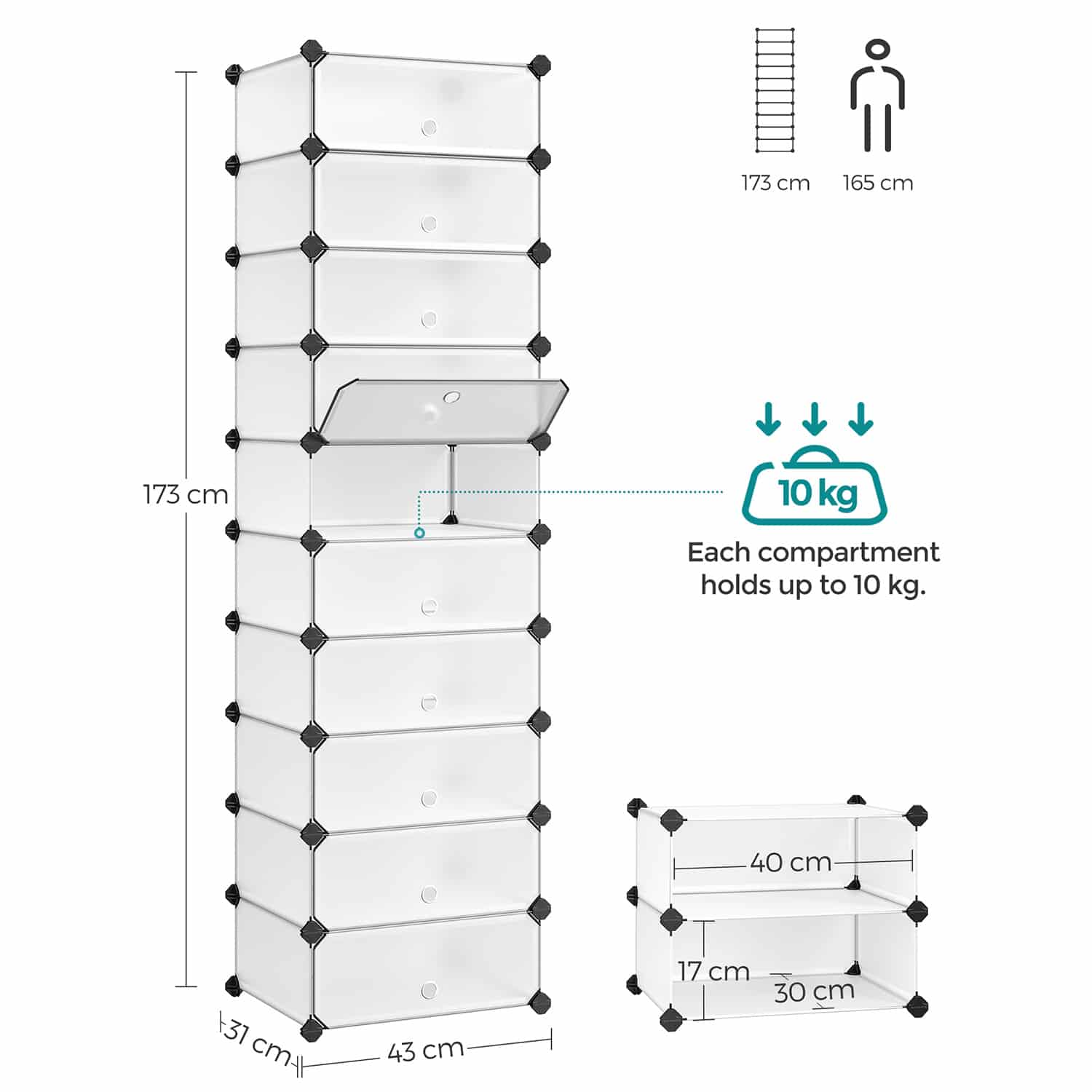 Steckregal mit Türen 10 Fächer Weiß-LPC10W Steckregal mit Türen 10 Fächer Weiß-LPC10W