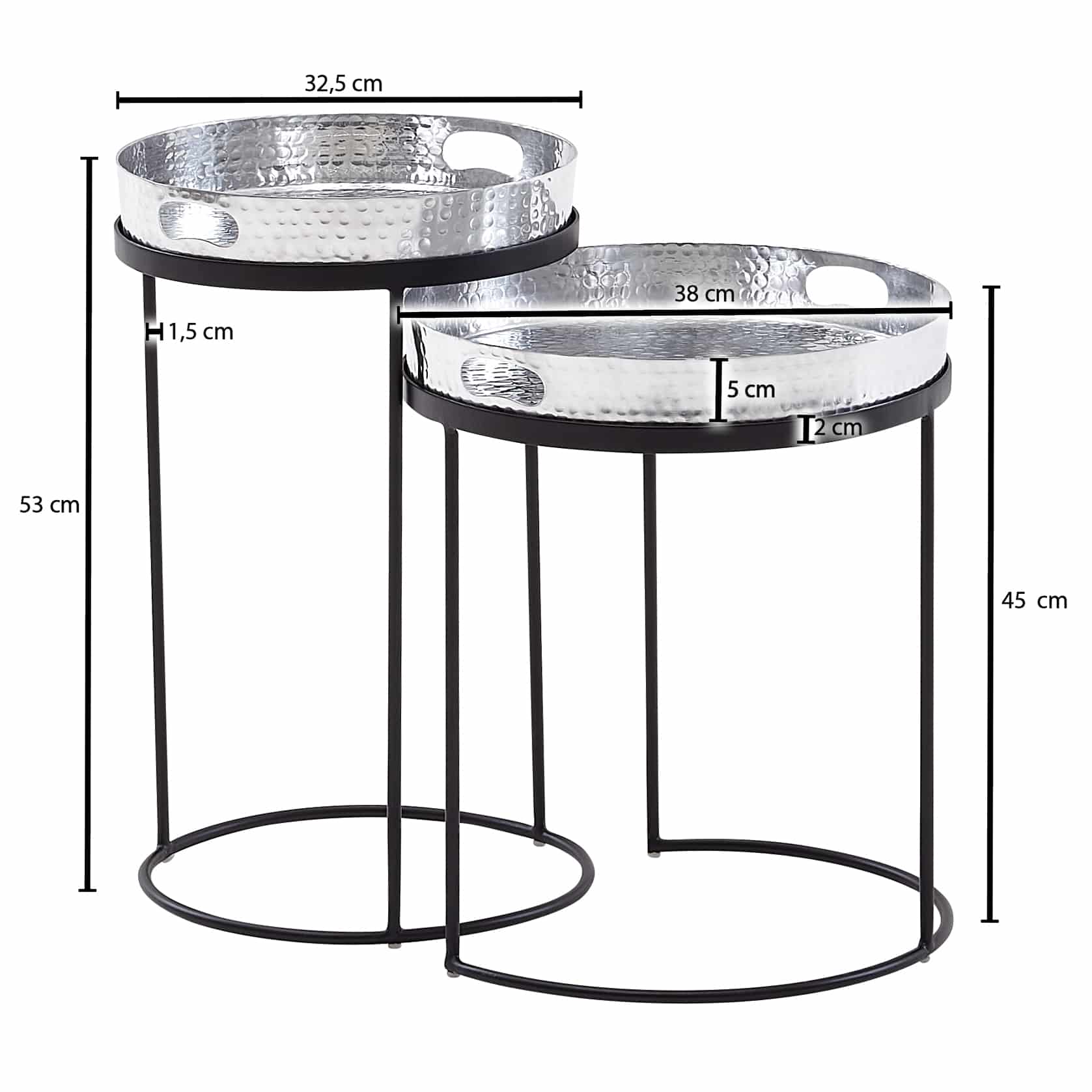 63453-WOHNLING-Couchtisch-2er-Set-Silber-schwarz-WL6-460-WL6-460HYVxizvtGt2l8 Beistelltisch 2er Set Silber / Schwarz Metall Hammerschlag Satztisch Rund
