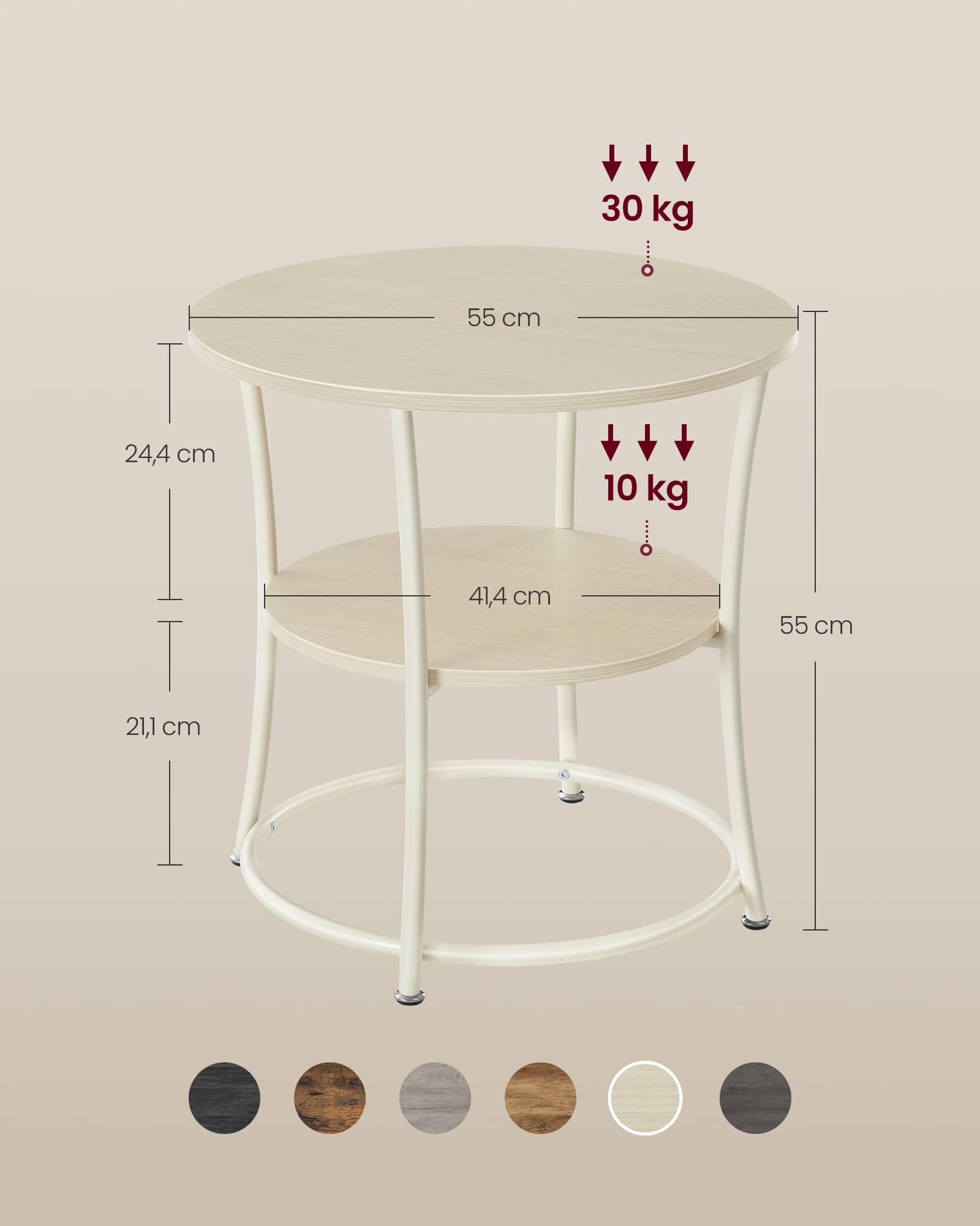 Beistelltisch mit 2 Ablagen und Stahlrahmen naturbeige Beistelltisch mit 2 Ablagen und Stahlrahmen naturbeige