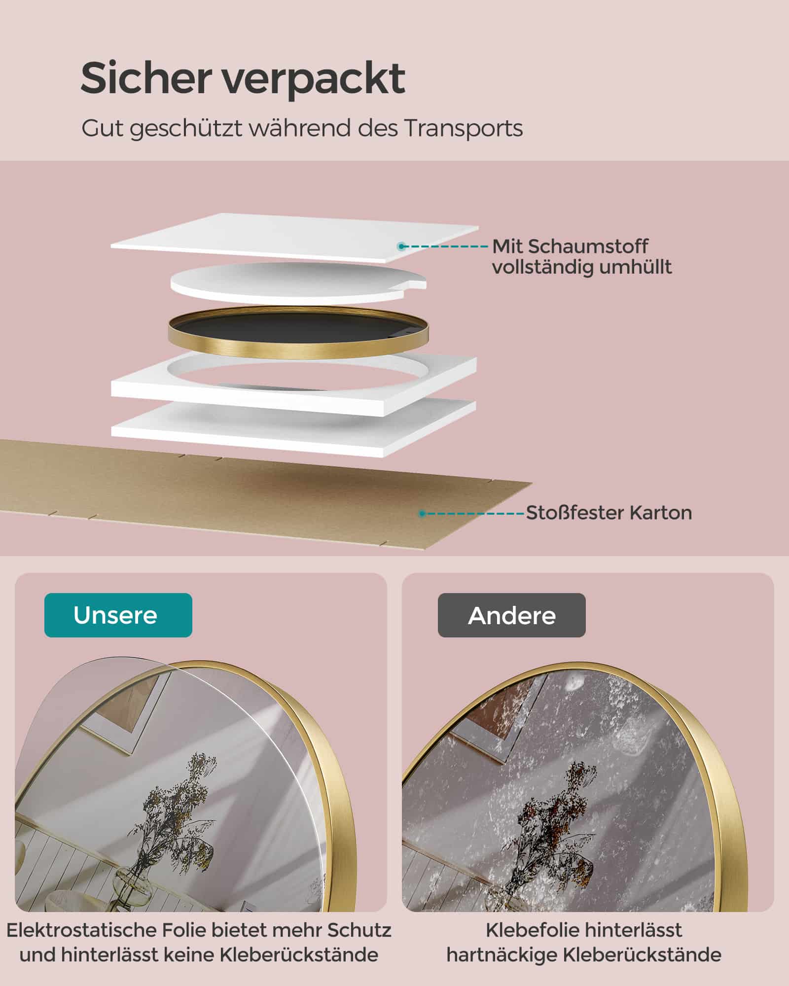 Spiegel rund einfache Montage modern metallisches Gold-LWM102A01 Spiegel rund einfache Montage modern metallisches Gold-LWM102A01