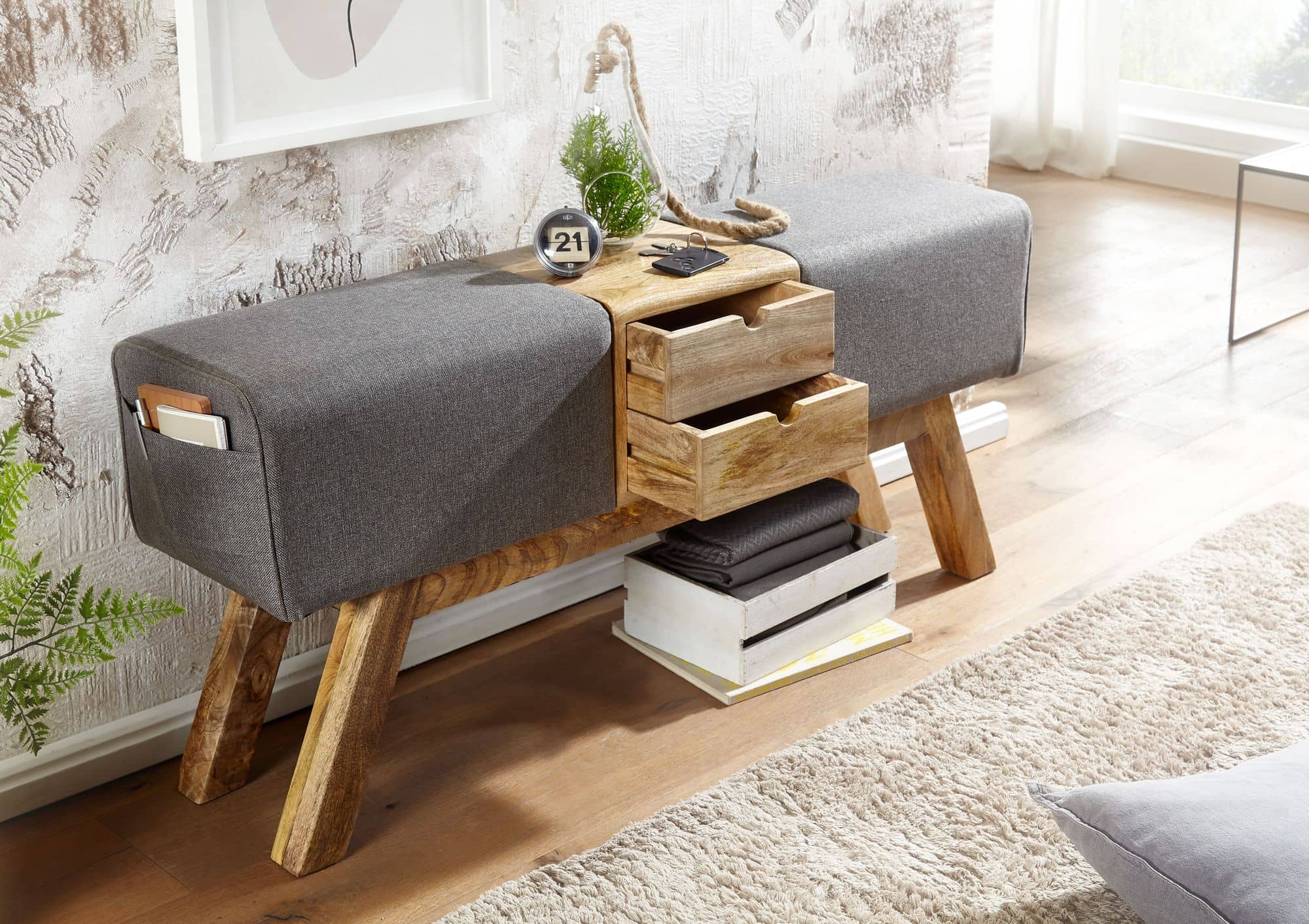 64421-Wohnling-Sitzbank-mit-2-Schublaeden-Stoffbezug-grau-120x28x53-cm-WL6-480-WL6-480_4 Design Turnbock Sitzbank Grau mit Schubladen 120x56x30 cm
