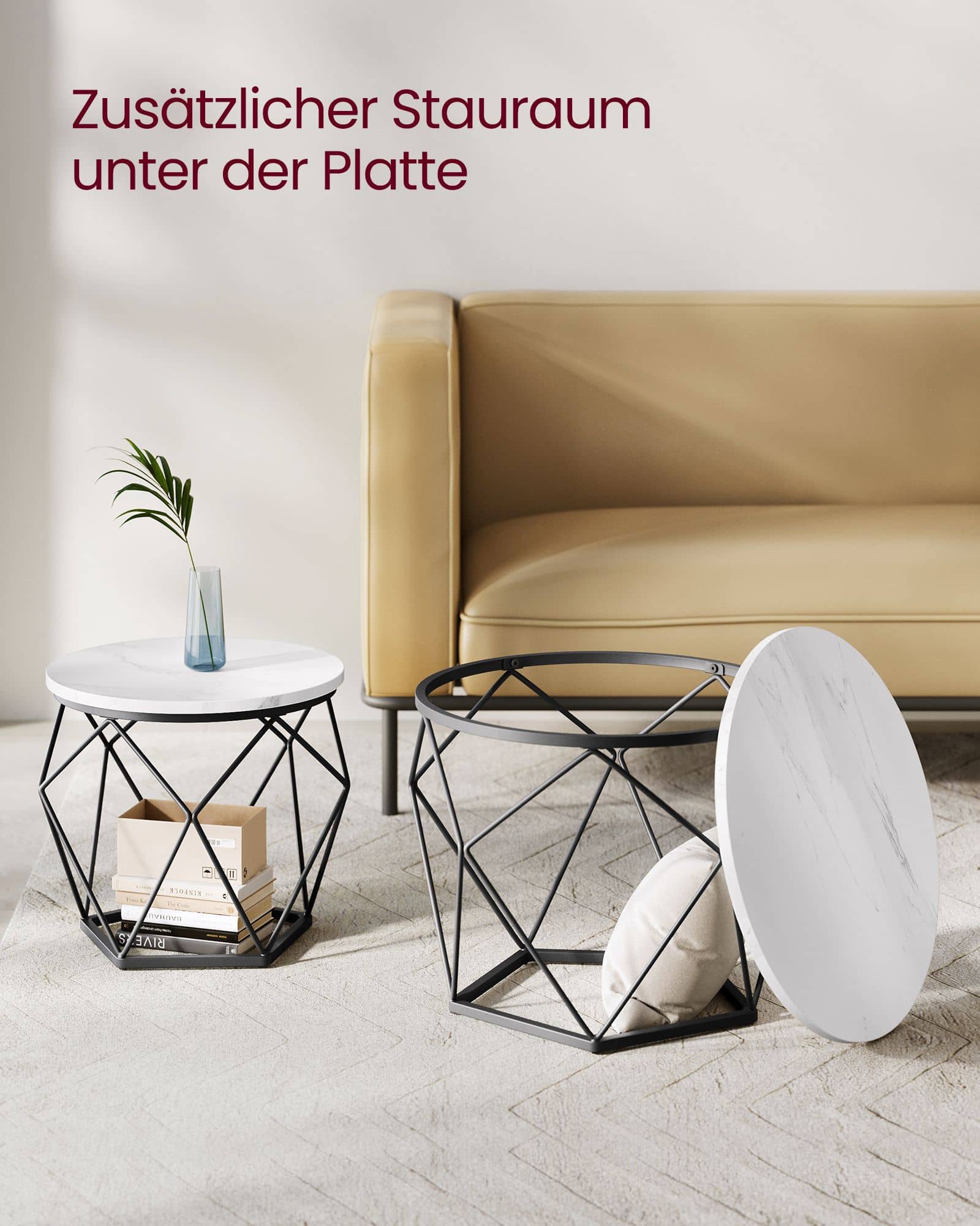 Couchtisch rund 2er Set modern marmorweiß-tintenschwarz Couchtisch rund 2er Set modern marmorweiß-tintenschwarz