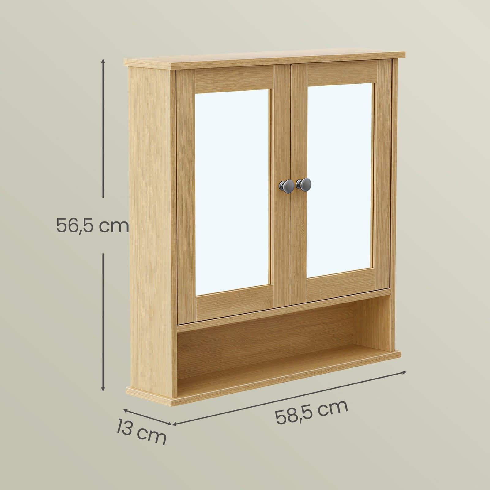 Wandschrank mit Spiegel, Badschrank mit 2 Spiegeltüren und offenem Fach, verstellbare Ablage Wandschrank mit Spiegel, Badschrank mit 2 Spiegeltüren und offenem Fach, verstellbare Ablage