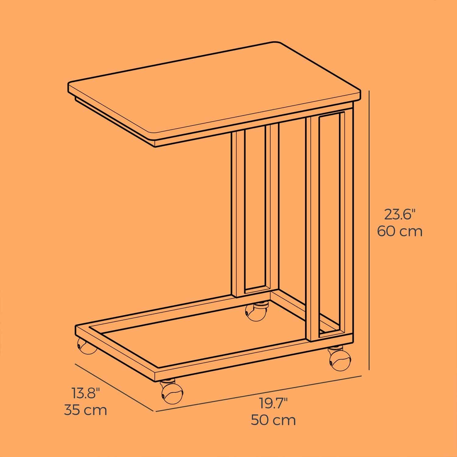 Beistelltisch, Sofatisch mit Rollen, C-Form Beistelltisch, Sofatisch mit Rollen, C-Form