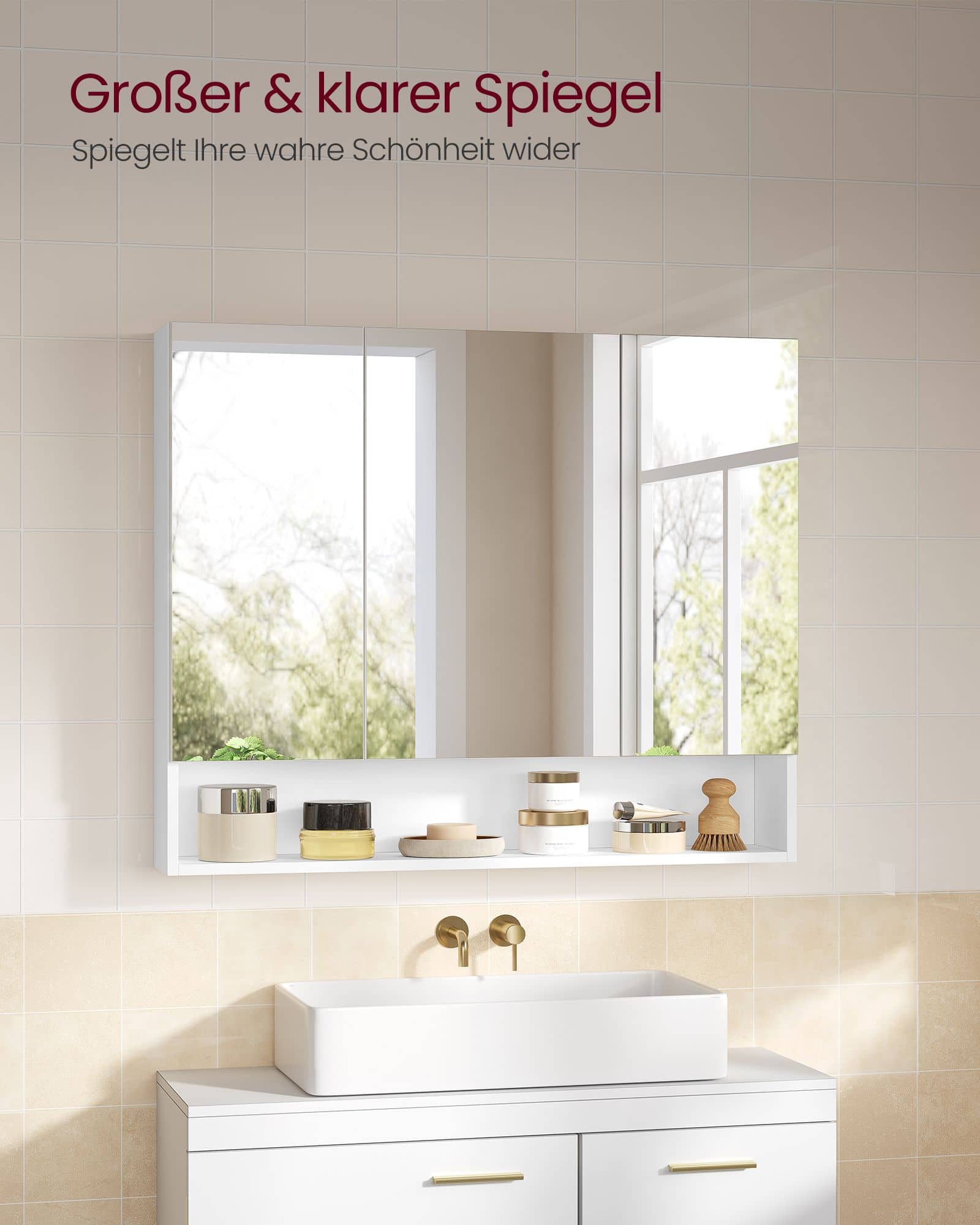 Badezimmerschrank mit 3 Türen 16,5 x 90 x 75 cm wolkenweiß Badezimmerschrank mit 3 Türen 16,5 x 90 x 75 cm wolkenweiß