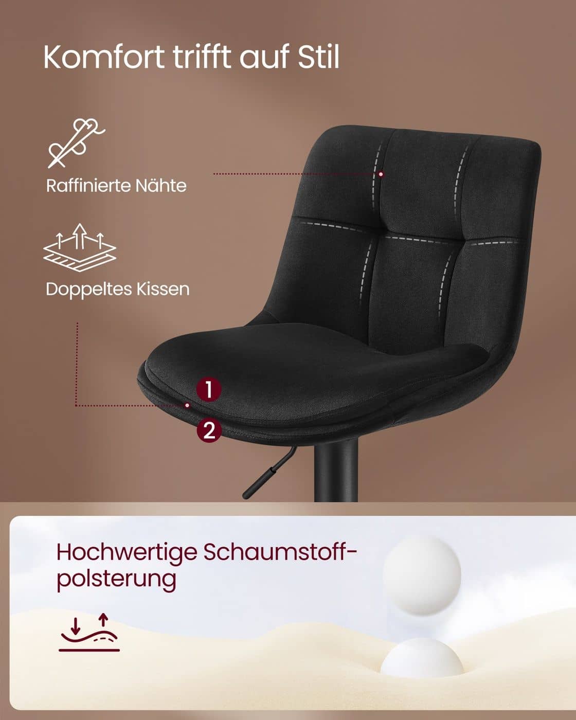 Barhocker 2er Set aus Samt höhenverstellbar drehbar tintenschwarz