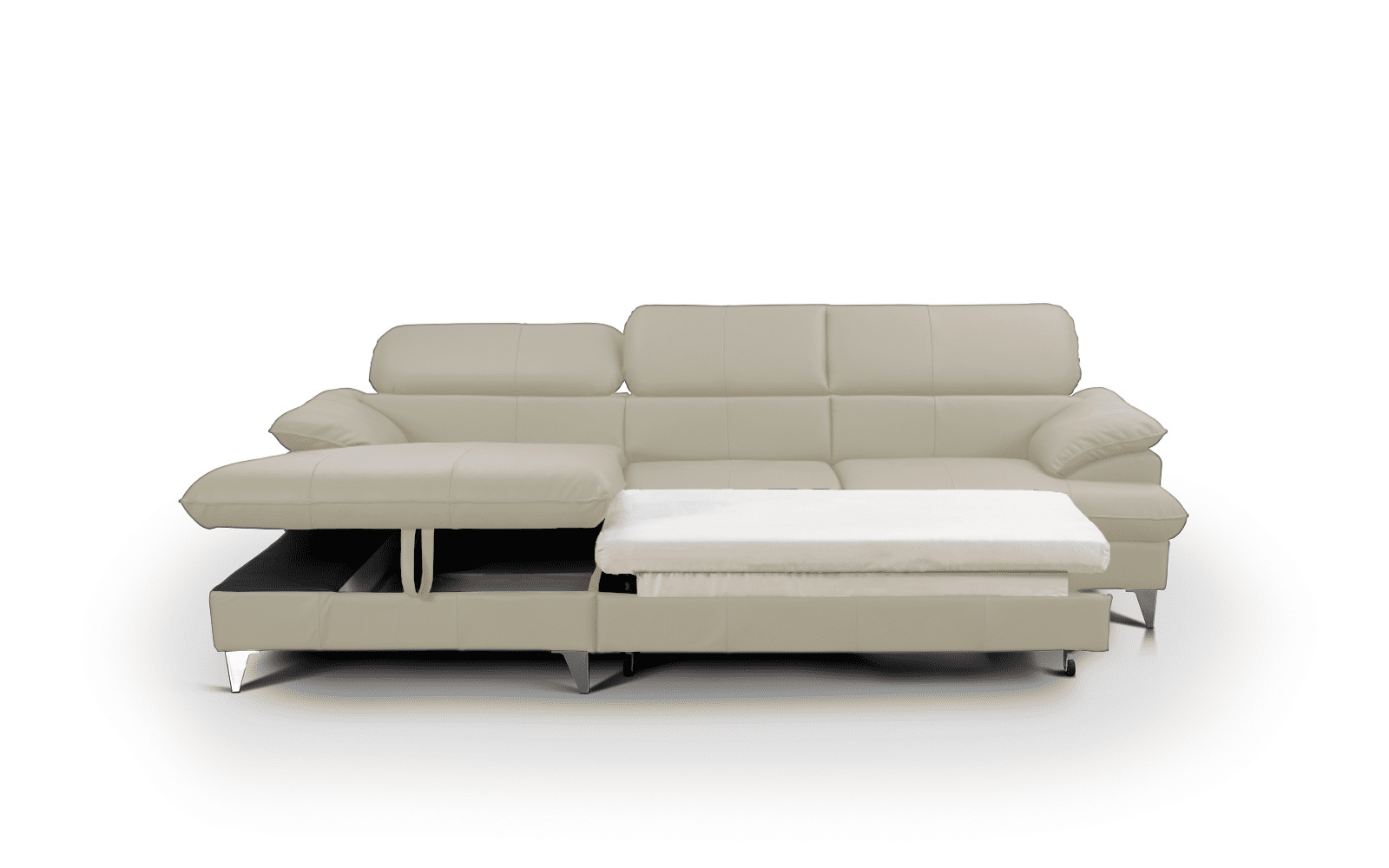 David Ecksofa Echtleder – Schlafsofa mit Bettkasten