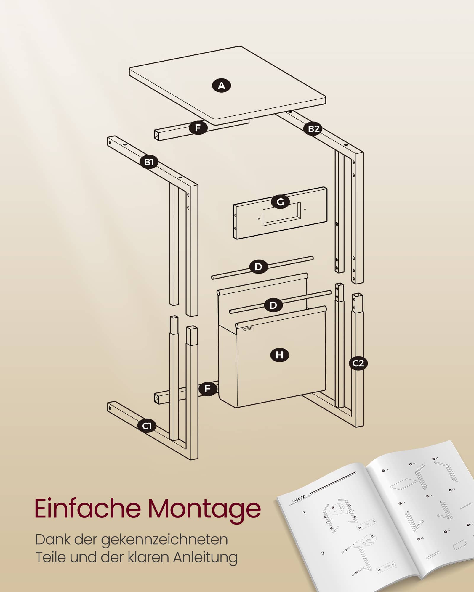 Beistelltisch C-Form mit 2 AC-Steckdosen ebenholzschwarz Beistelltisch C-Form mit 2 AC-Steckdosen ebenholzschwarz