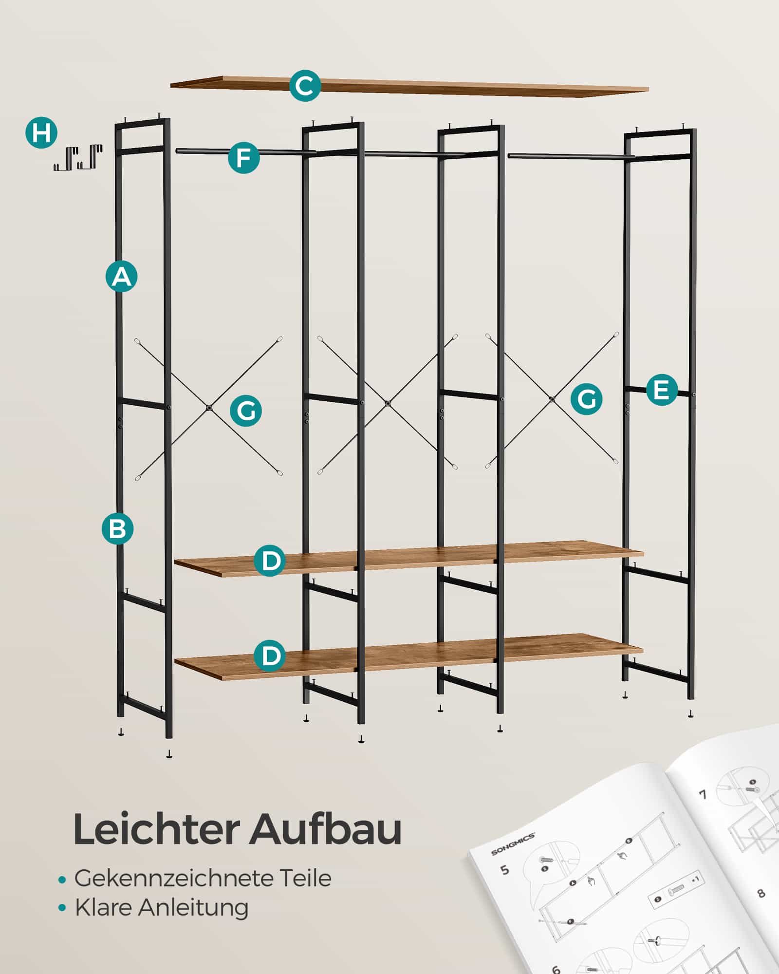 Kleiderschrank offen abnehmbare Haken vintagebraun Kleiderschrank offen abnehmbare Haken vintagebraun